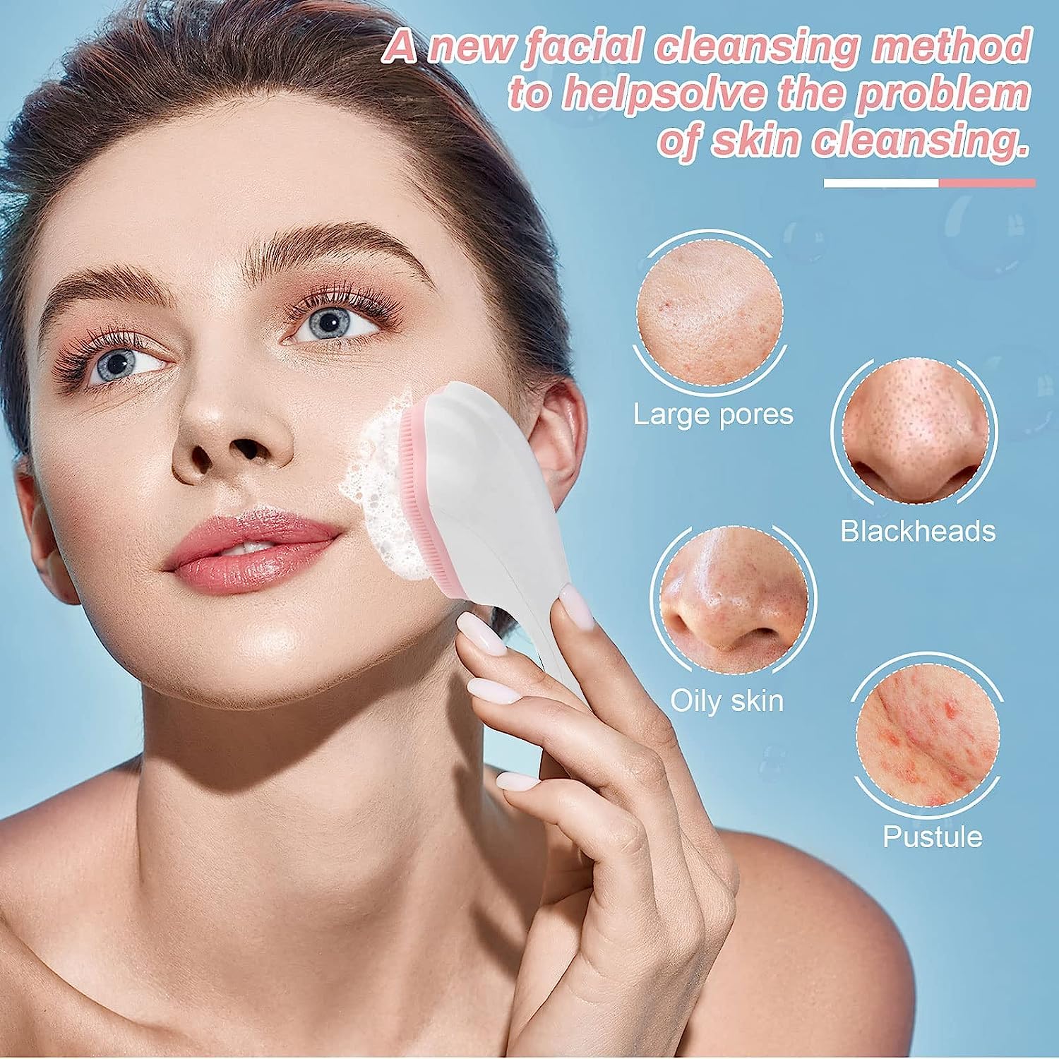 XAMILE 1 Pack Silicone Face Scrubber & Exfoliating Brush - Manual Handheld Facial Cleansing Tool for Blackhead Removal - Soft Food Grade Silicone Bristles for Gentle Face Skincare (Blue) - Perfect for Daily Cleansing & Makeup Removal Routine
