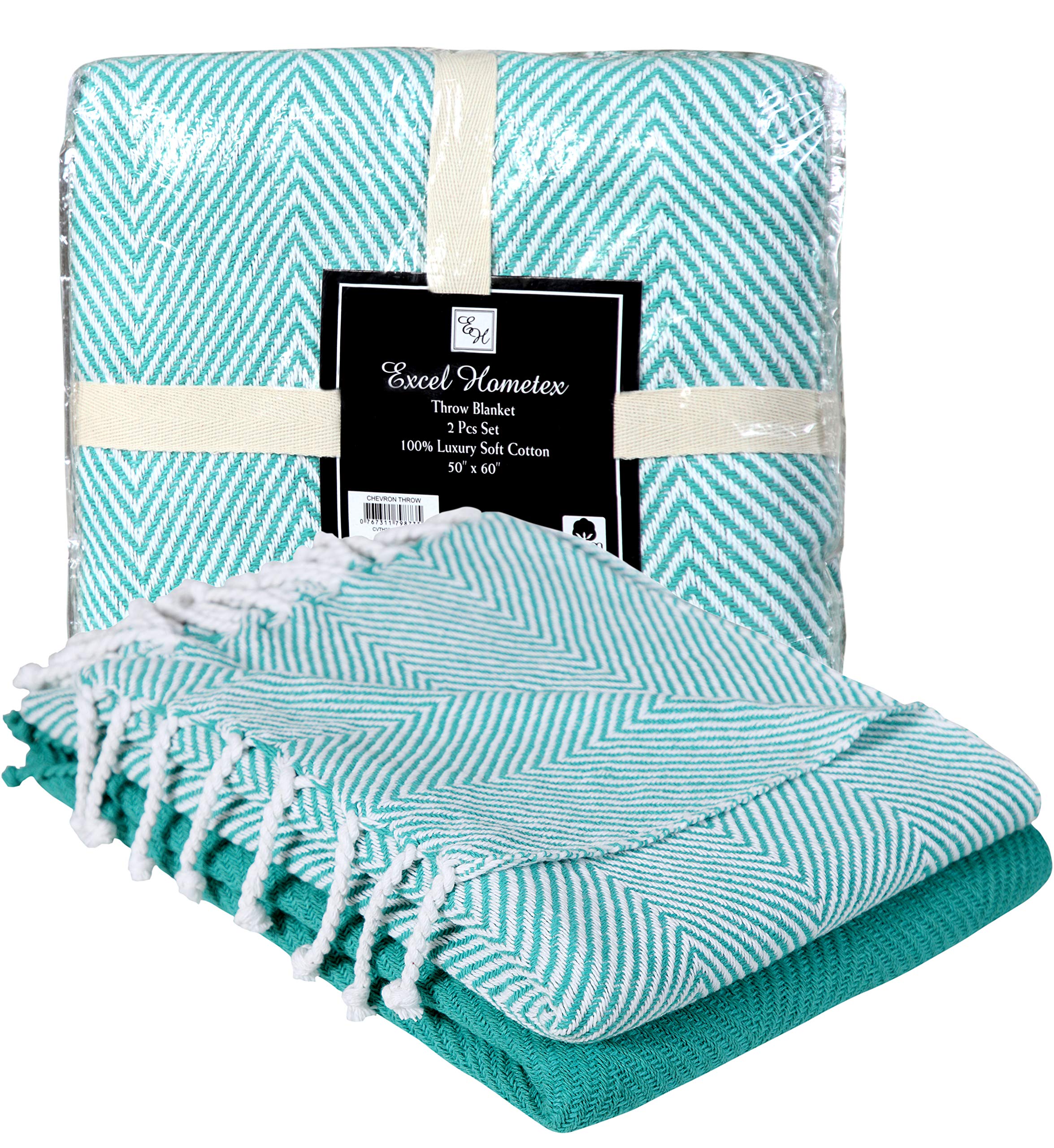 Premium 100% Cotton Handwoven Chevron Throw Blanket Set of 2 (50