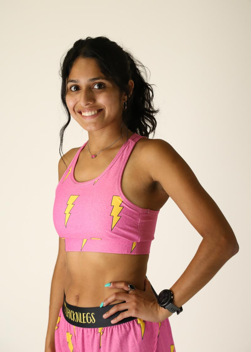 Pink Bolts OG Sports Bra for Women - High Support Workout Top for Running, Yoga & Gym - Breathable & Comfortable Activewear
