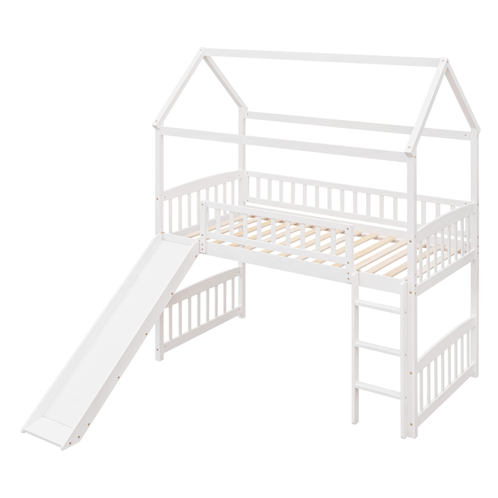 Bellemave Twin Loft Bed with Slide, Ladder & Playhouse - White Kids Bed with Headboard & Footboard for Boys & Girls - Perfect for Small Bedrooms, Playrooms & Sleepovers