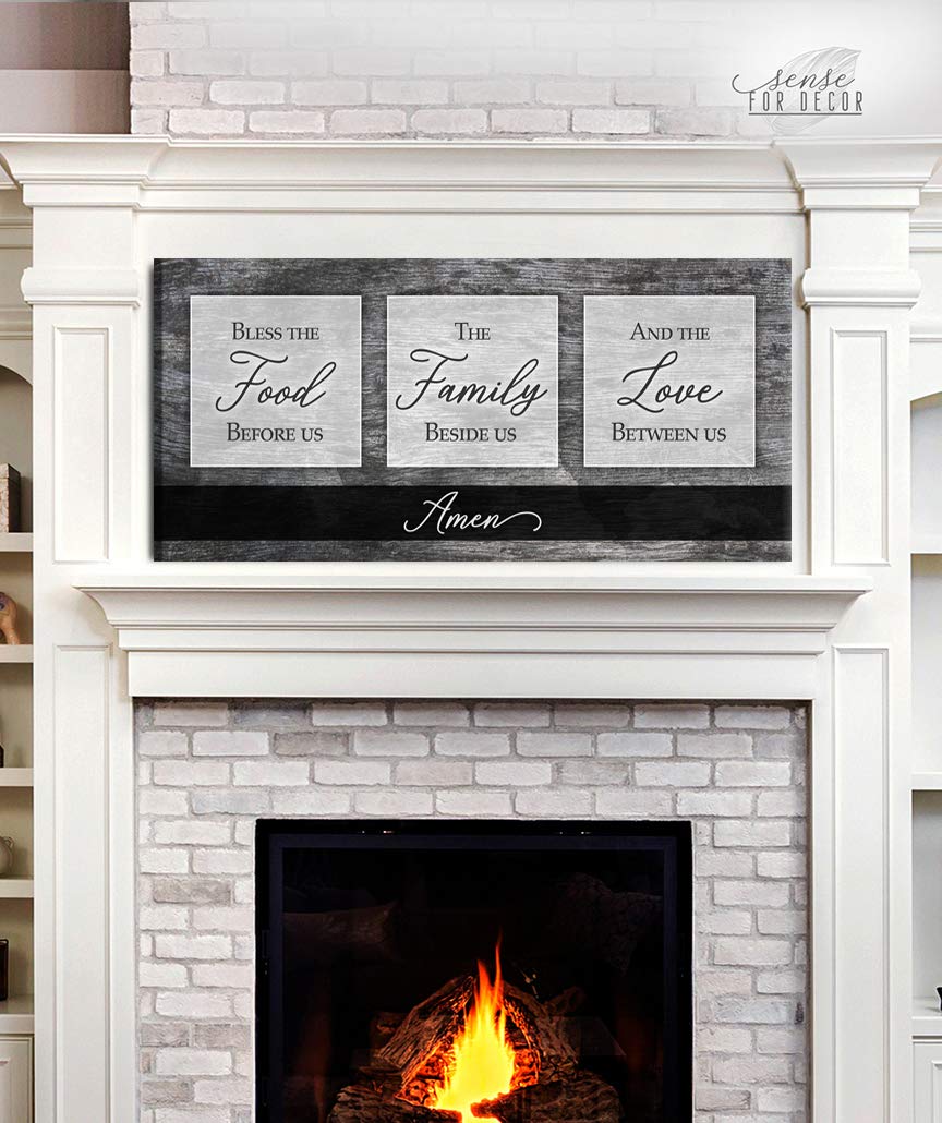 Bless the Food V2 Grey Framed Kitchen Wall Art Sign - 42x19 Inches Rustic Dining Room Decor for Farmhouse & Modern Homes - Perfect for Kitchens, Dining Areas & Entryways