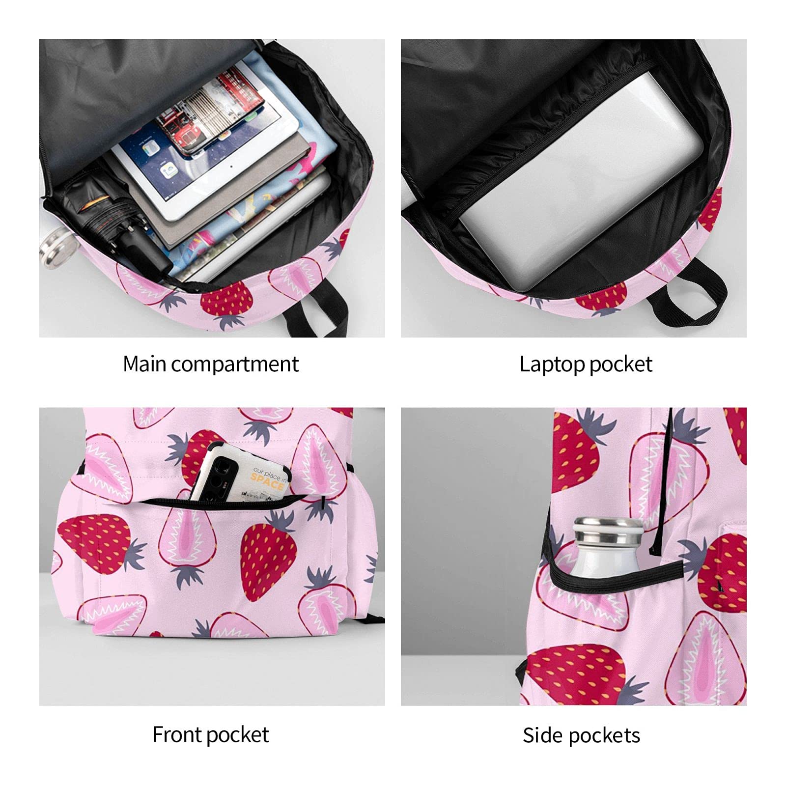 KiuLoam 17 Inch Strawberry Print Laptop Backpack for Women & Teens - Waterproof School Backpack, College Bookbag, Travel Daypack & Work Commuter Shoulder Bag