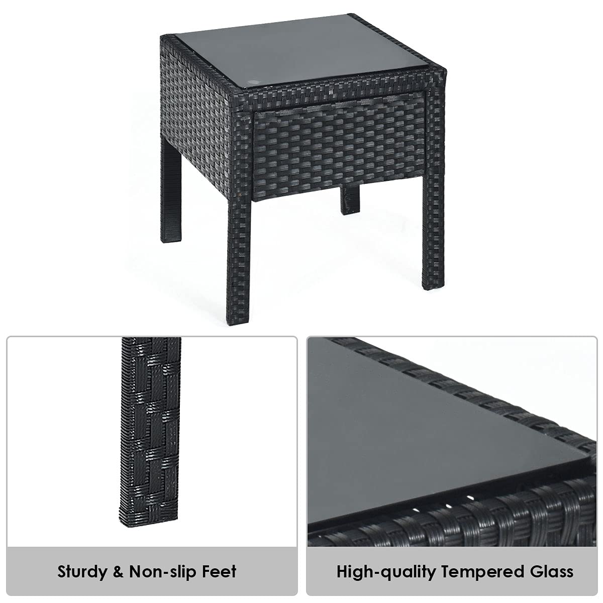 HappyGrill 3-Piece Patio Conversation Set - Outdoor Wicker Rattan Furniture with Cushions, Coffee Table & Chairs - Modern Bistro Set for Garden, Balcony, Backyard, Porch & Poolside Relaxation
