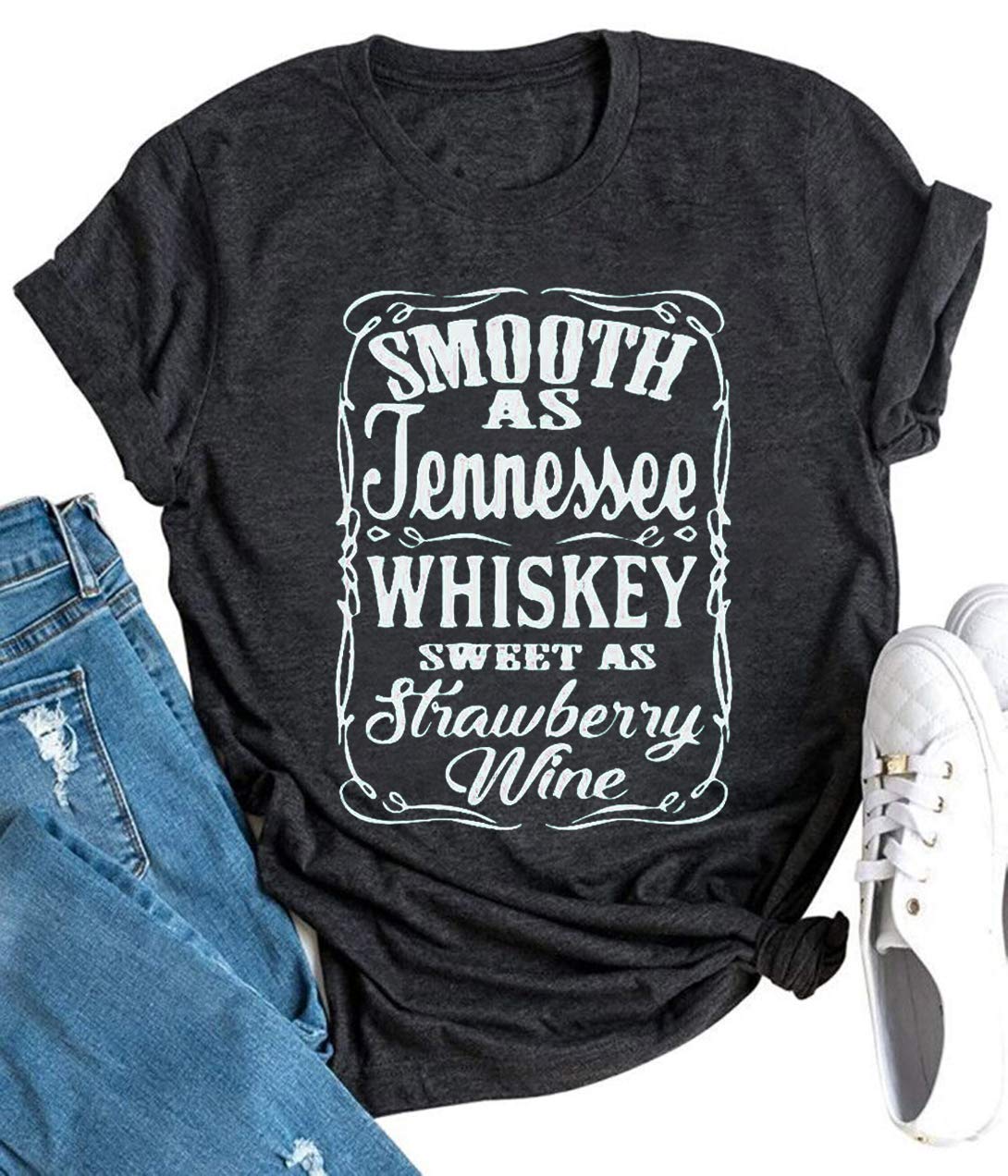 Vintage Country Music T-Shirts for Women - Soft Short Sleeve Tee with Tennessee Whiskey & Strawberry Wine Design - Perfect for Concerts, Festivals, and Casual Wear