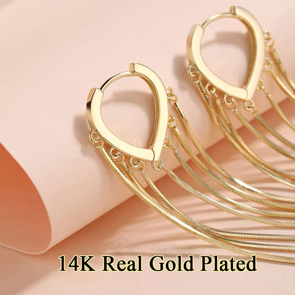 Kesaplan 925 Sterling Silver Dangle Tassel Earrings for Women - Elegant Chandelier Earrings with Long Gold Tassel (4.5 Inch) - Perfect for Parties, Weddings & Evening Events