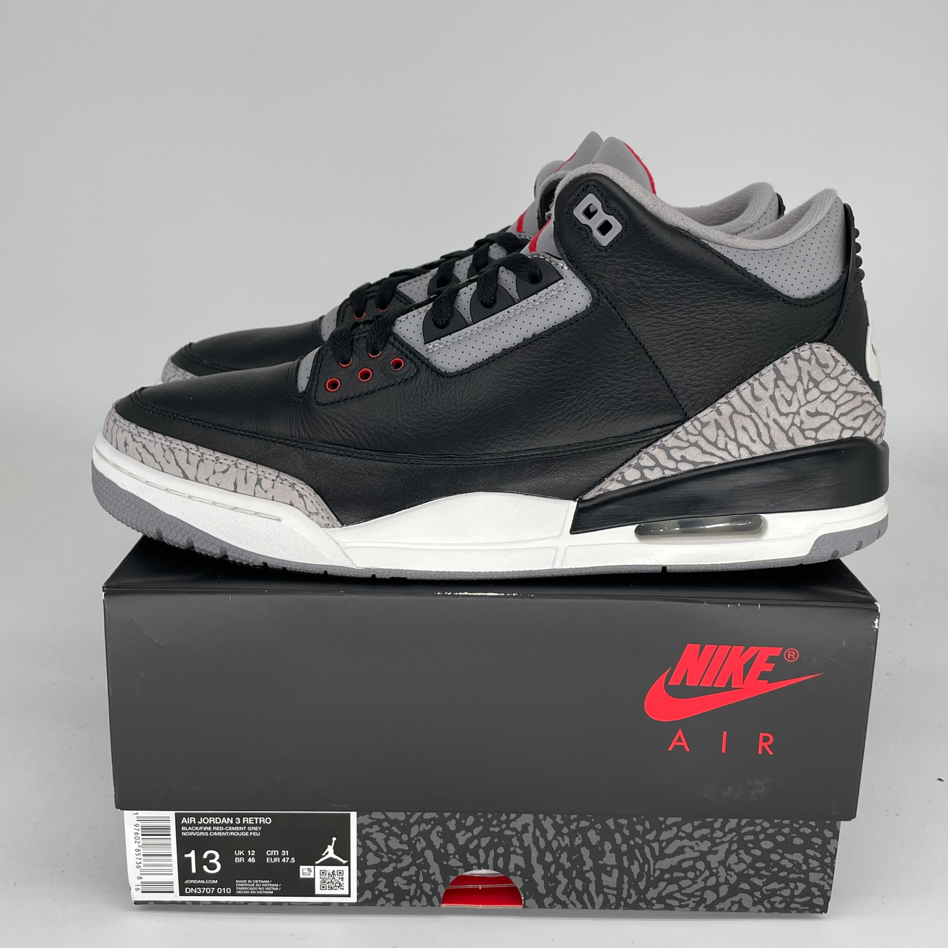 Original Air Jordan 3 Retro 'Black Cement' Men's Basketball Shoes - Size 13 (DN3707-010) | Authentic Nike Sneakers for Streetwear, Casual & Basketball Performance