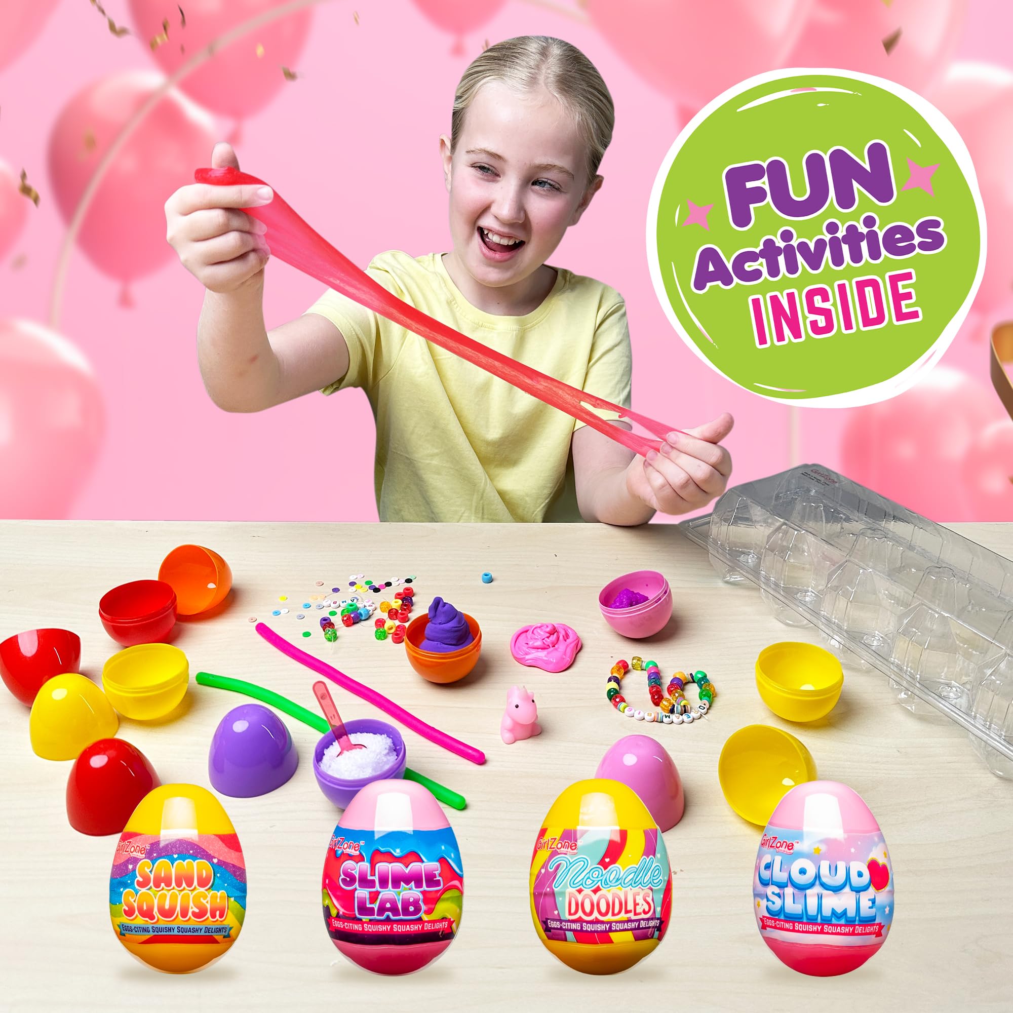 GirlZone Egg-Citing Squashy Delights - 10 Pre-Filled Easter Toy Eggs with DIY Slime, Putty & Clay - Unicorn Squishy Sensory Toys with Charms for Kids - Fun Easter Basket Stuffers & Party Favors - Perfect for Sensory Play, Easter Egg Hunts & Birthday Gifts