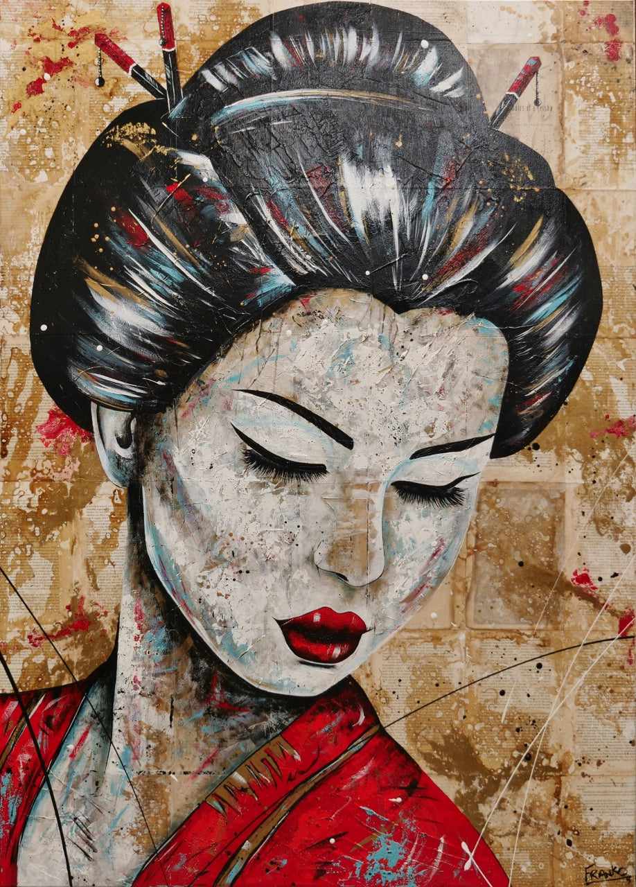 Cherry Kanji 140cm x 100cm Geisha Abstract Realism Canvas Art - Japanese Wall Decor for Living Room, Bedroom & Book Club