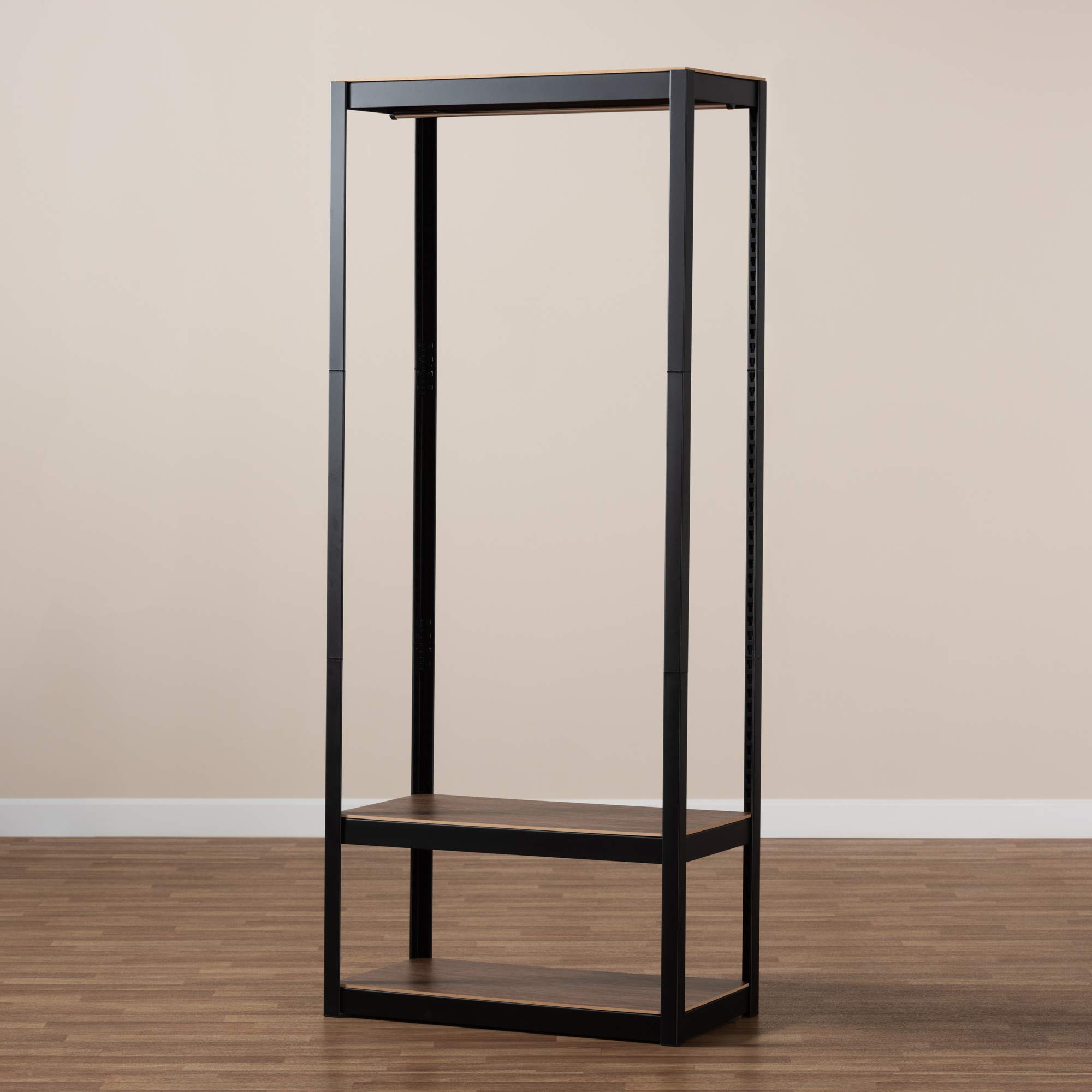 Baxton Studio Closet Storage Organizer - 3-Tier Shelving Unit for Bedroom & Closet Organization, Black/Brown - Perfect for Storing Shoes, Clothes & Accessories