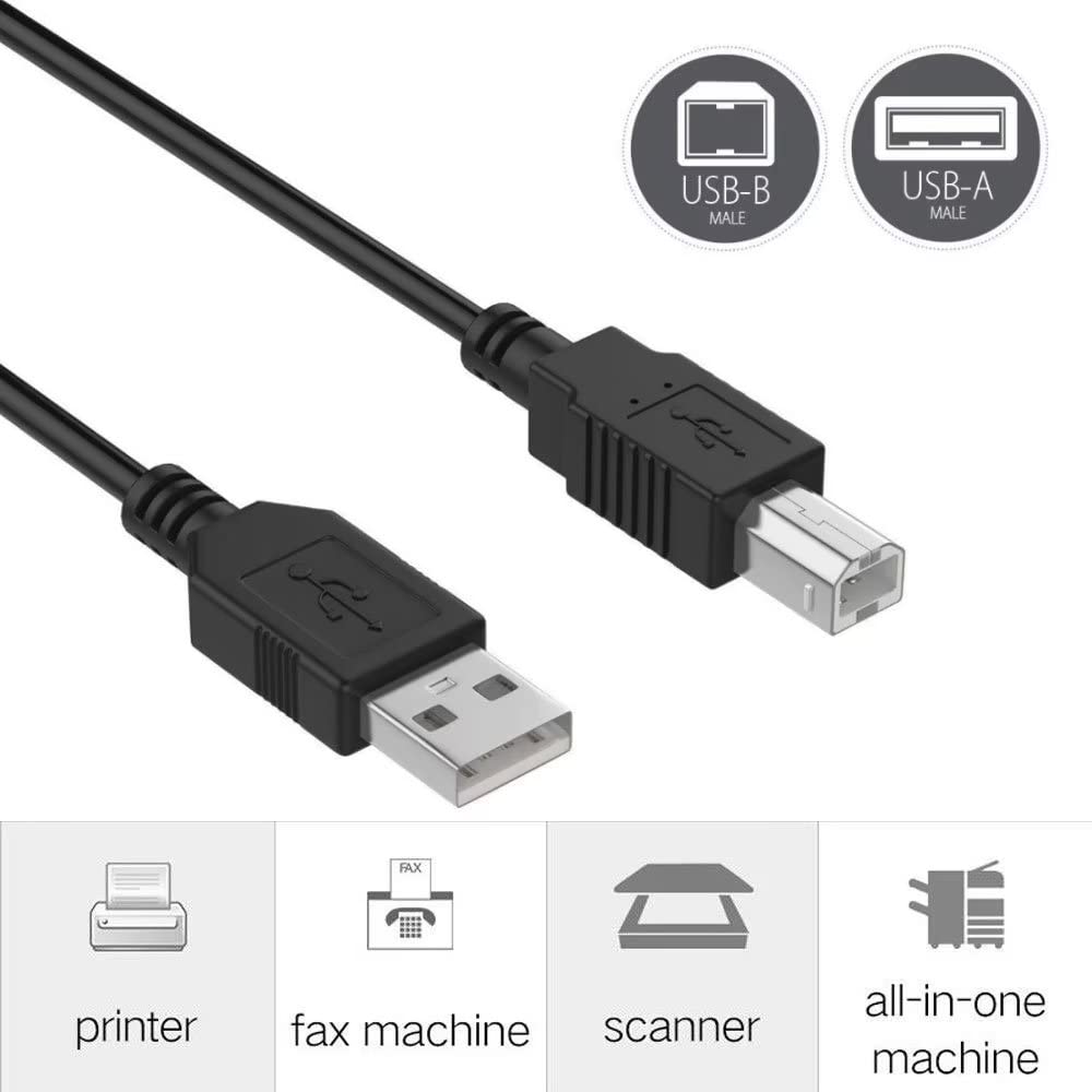 6ft USB 2.0 Printer Cable for HP Photosmart A526/C4280/C5280 All-in-One Printers - High-Speed Data Sync & Charging Cord for PC, Laptop, Scanner, Copier - Perfect for Home Office Printing & Photo Scanning