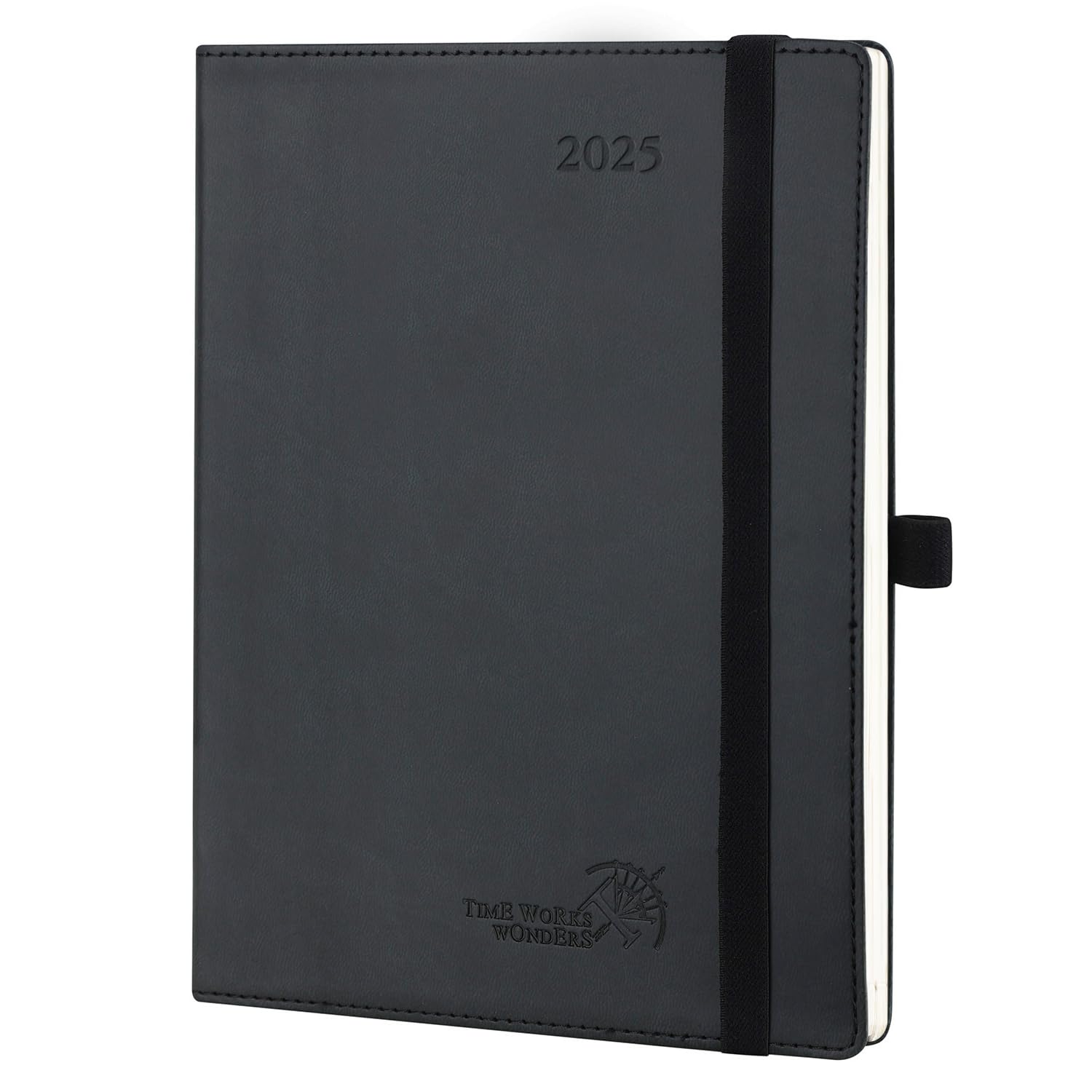POPRUN 2025 Weekly & Monthly Planner - 6.5'' x 8.5'' Leather Soft Cover Appointment Book with Hourly Time Slots for Effective Time Management - Perfect for Office, School, and Personal Organization (Black)