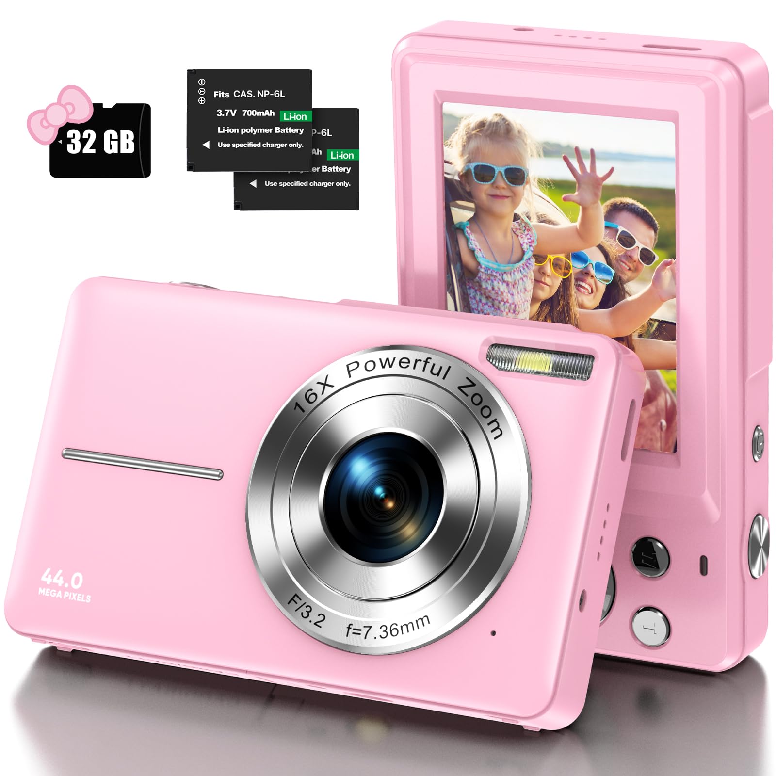 **Best Digital Camera for Kids & Teens - 44MP FHD 1080P Vlogging Camera with 32GB Card, 16X Zoom, LCD Screen, Compact & Rechargeable - Perfect Gift for Students, Girls, Boys (Black, DC403Black) - Great for Travel, Parties & Everyday Photography**