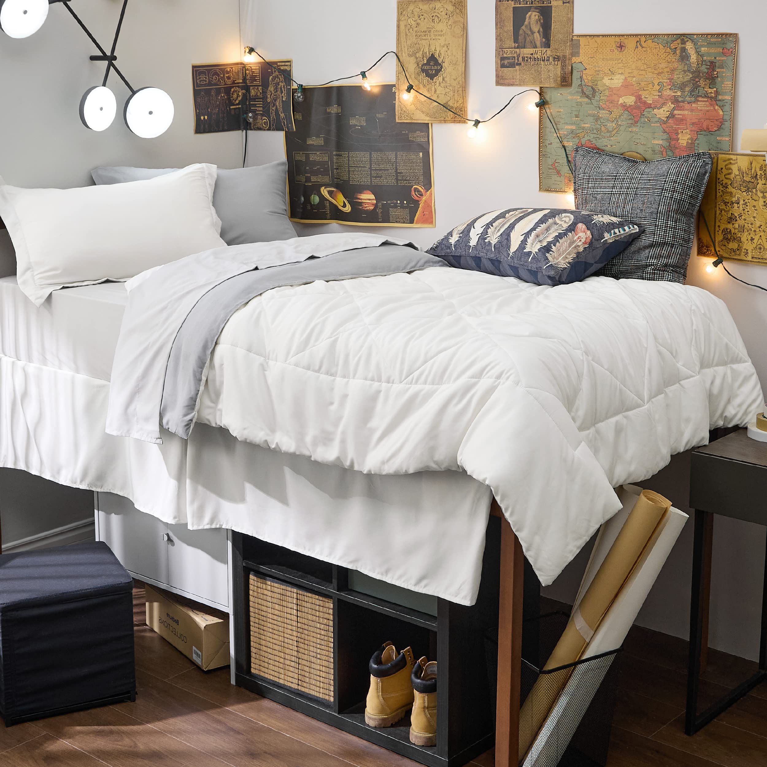Bedsure Twin XL Comforter Set - 5 Piece Reversible White Bedding for All Seasons | Down Alternative Comforter, Sheets, Pillowcase & Sham | Perfect for Dorms, Guest Rooms & Cozy Bedrooms