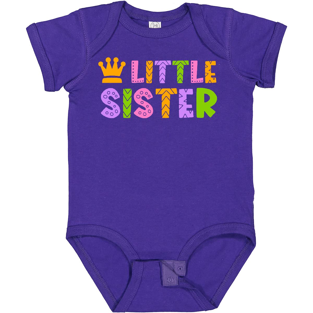 Inktastic Baby Little Sister with Crown Baby Bodysuit - Cute Cotton Onesie for Newborn & Infant Girls - Perfect for Sibling Photos, Birthday Gifts & Family Matching Outfits