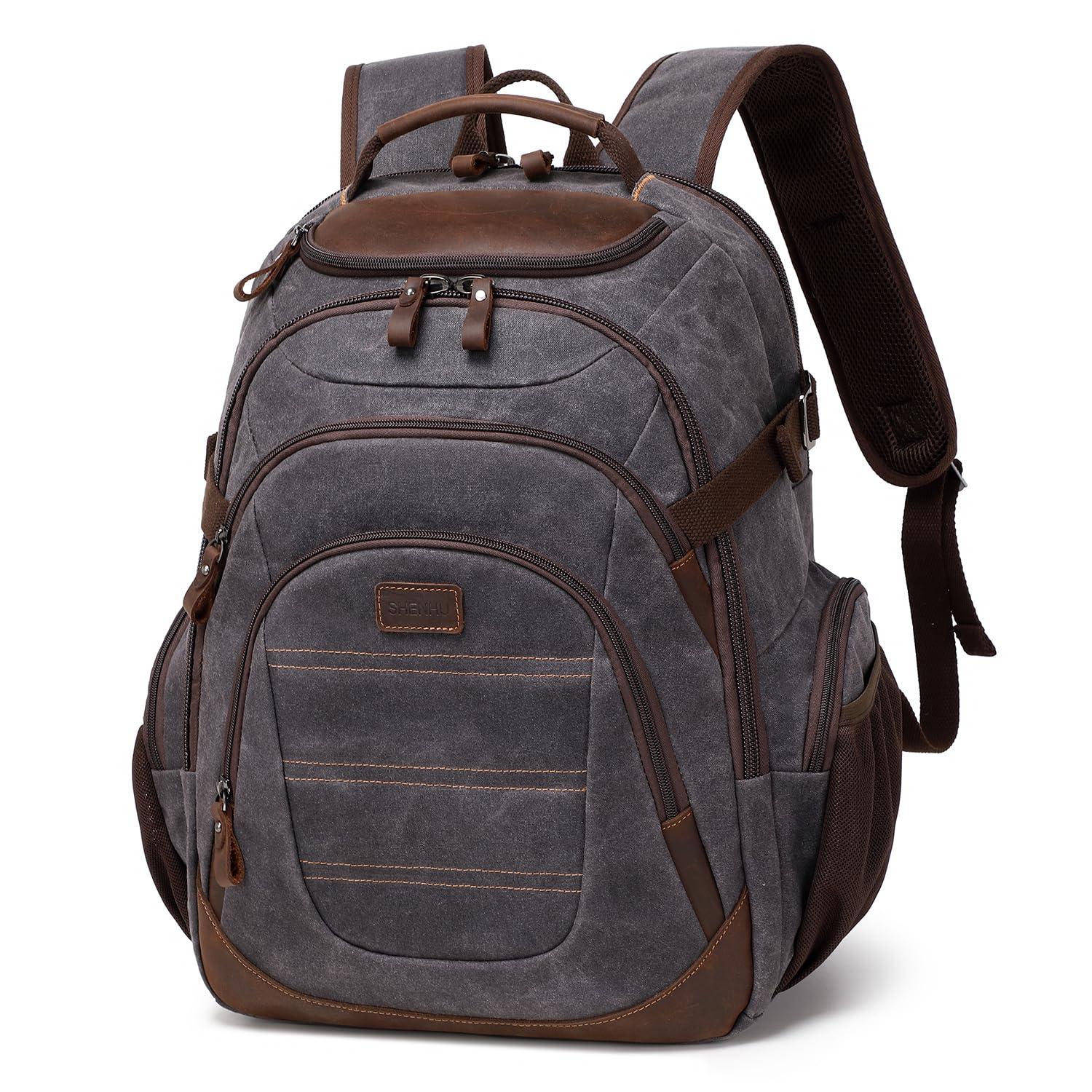 17.3 Inch Travel Laptop Backpack for Men - Waxed Canvas XL Computer Backpack, Durable College Daypack & Business Backpack in Black & Gray, Ideal for Work, School & Outdoor Adventures
