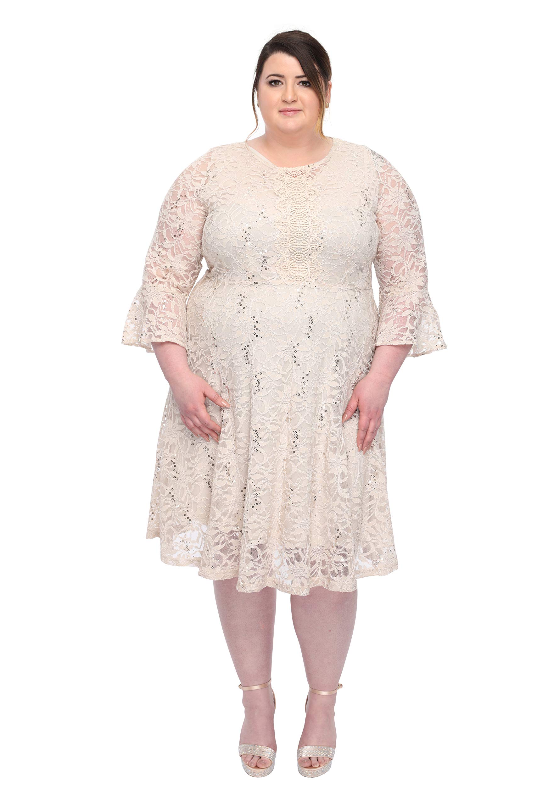 SLEEKTRENDS Plus Size Lace Cocktail Dress for Women - Elegant Crew Neck Bridesmaid Dress for Weddings, Parties & Special Occasions | Perfect for Formal Events, Evening Gatherings & Date Nights