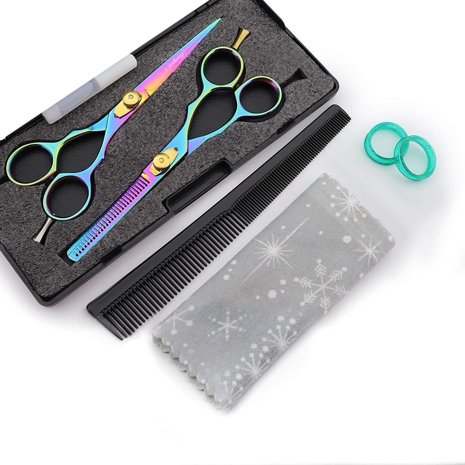 Haryali London Hair Thinning & Styling Shears for Barbers, Hairdressers - Includes Hair Clips, Scissor Oil, Finger Inserts & Comb in Gift Box - Perfect for Salon, Home & Professional Hair Cutting