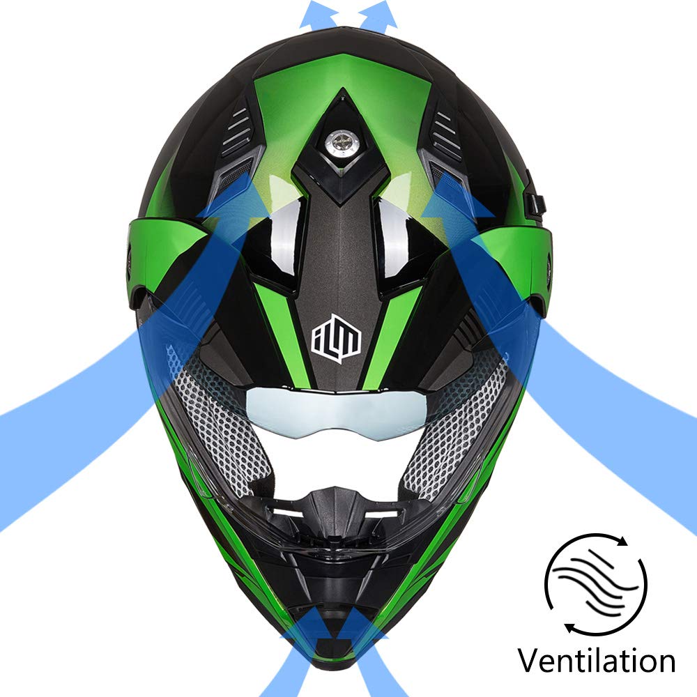 ILM Off Road Motorcycle Helmet DOT Certified - Dual Sport Full Face Helmet with Sun Visor for Dirt Bike, ATV & Motocross Riding - Model 606V - Perfect for Trail Riding, Adventure Tours & Off-Road Racing