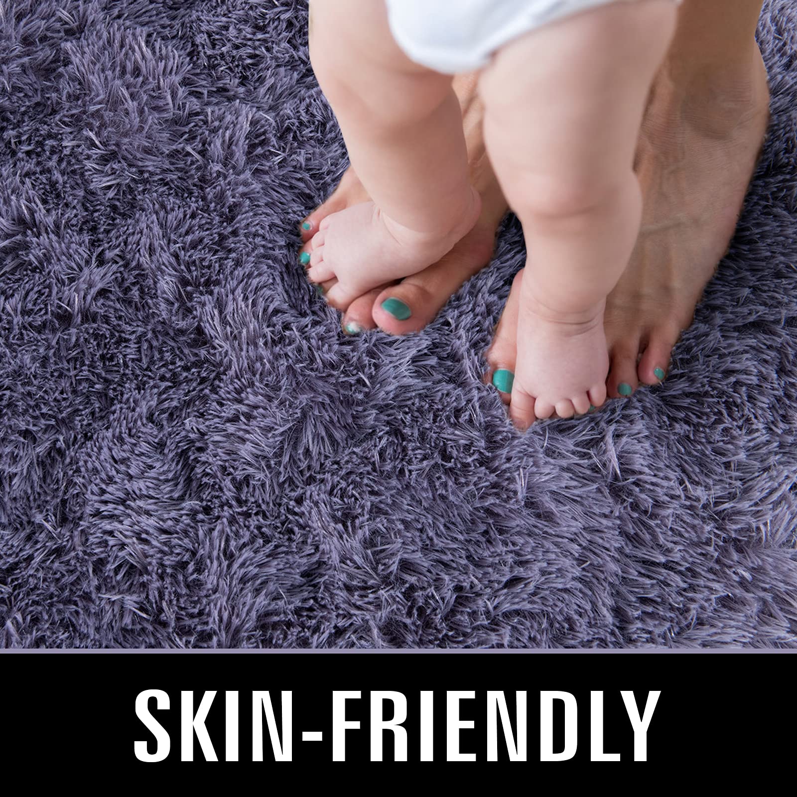 TWINNIS 5x8 Feet Super Soft Shaggy Fluffy Area Rug - Plush Modern Indoor Carpet for Living Room, Bedroom, Nursery & Kids Room - Non-Slip Rectangular Fuzzy Home Decor Rug in Grey Purple - Perfect for Cozy Floor Comfort, Family Gatherings and Stylish Home Makeover