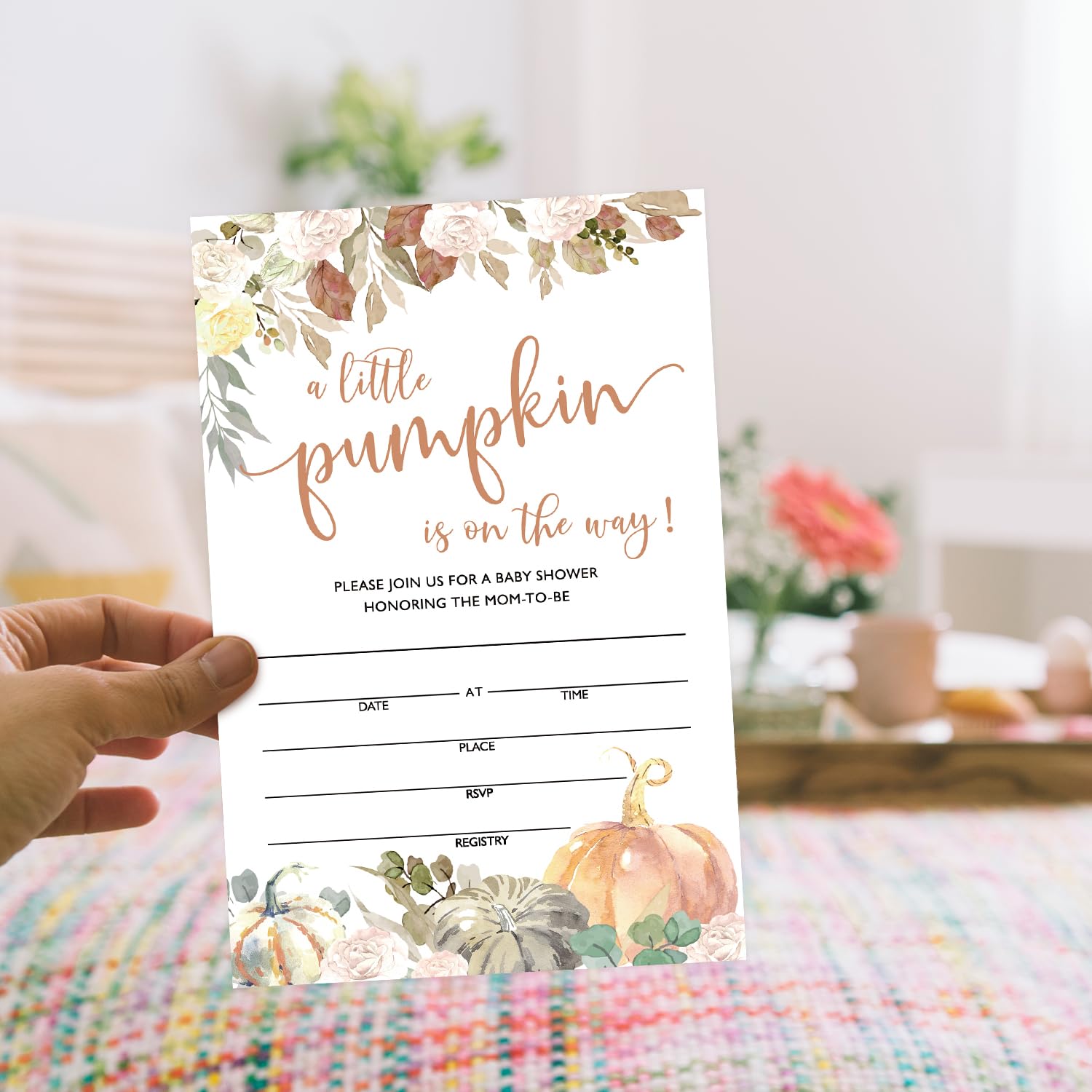 Little Pumpkin Baby Shower Invitations with Envelopes - Fall Thanksgiving Gender Reveal & Baby Announcement Cards, Double-Sided Fill-In Invites for Baby Shower Party Decorations - Perfect for Autumn Celebrations and Holiday Gatherings