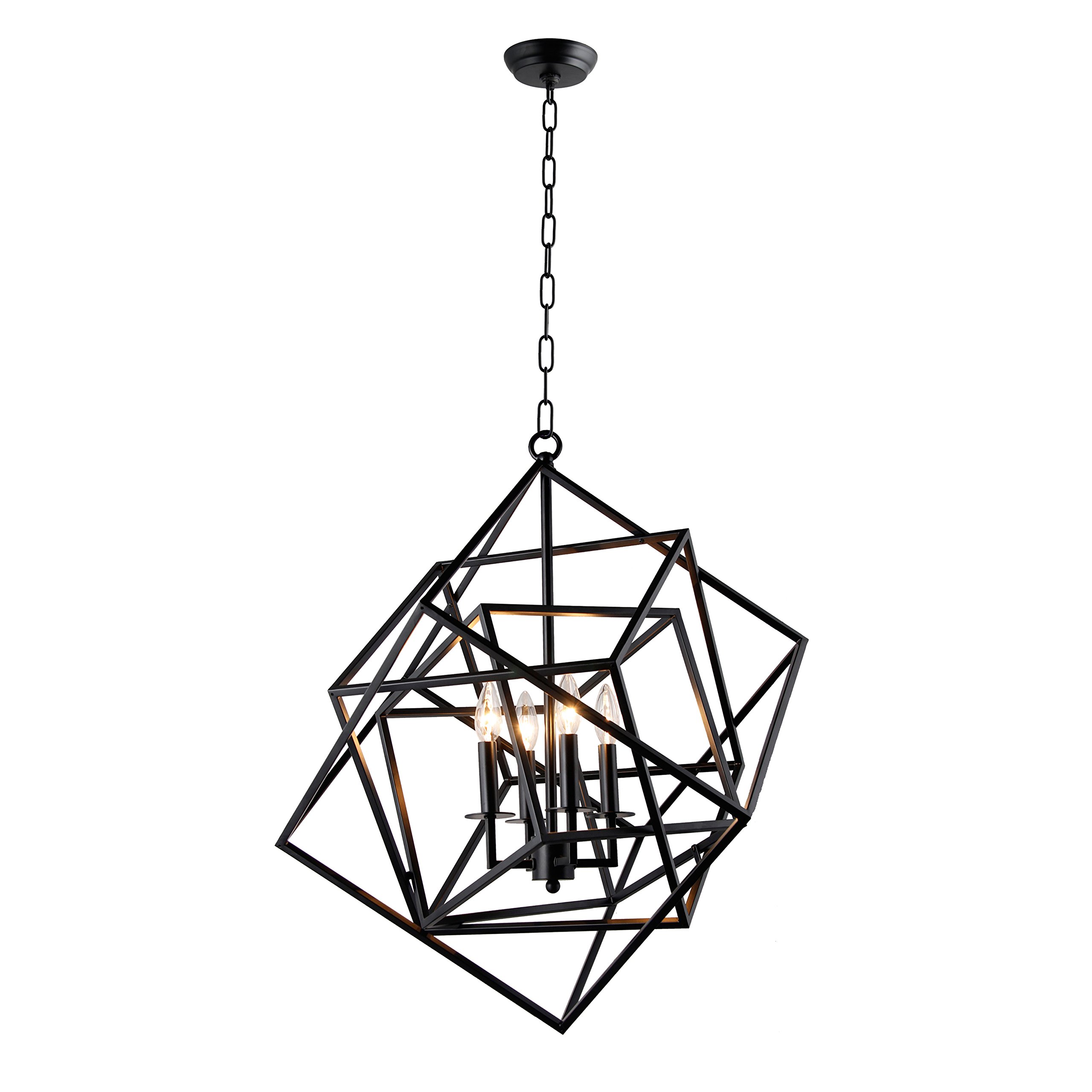 AA Warehousing LZ1183-4B 4-Light Black Chandelier - Modern Ceiling Light Fixture for Dining Room, Bedroom & Living Room Decor