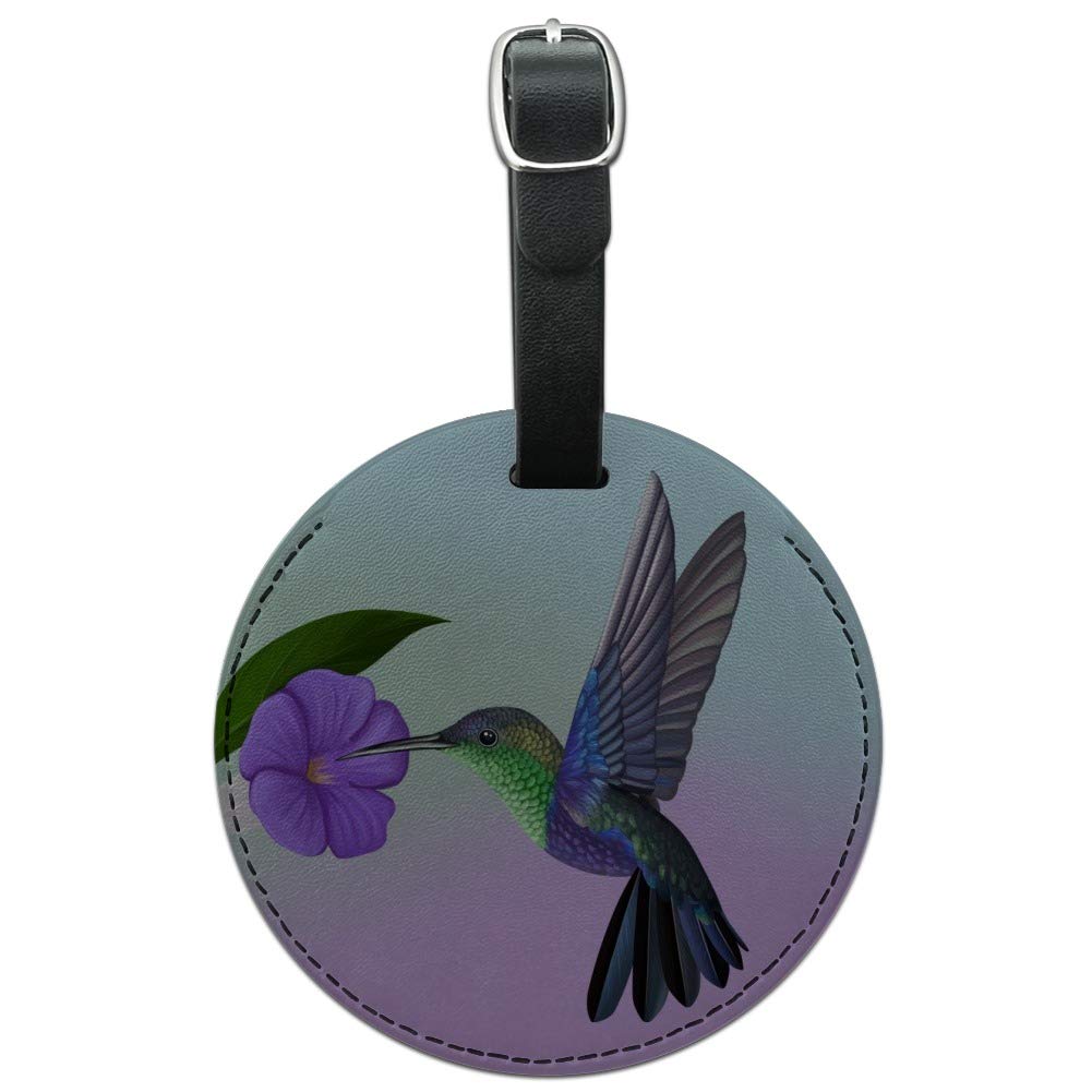 Hummingbird Crowned Woodnymph Purple Round Leather Luggage Tag - Durable ID Card Holder for Travel Bags & Suitcases | Perfect for Airports, Business Trips & Vacation Identification
