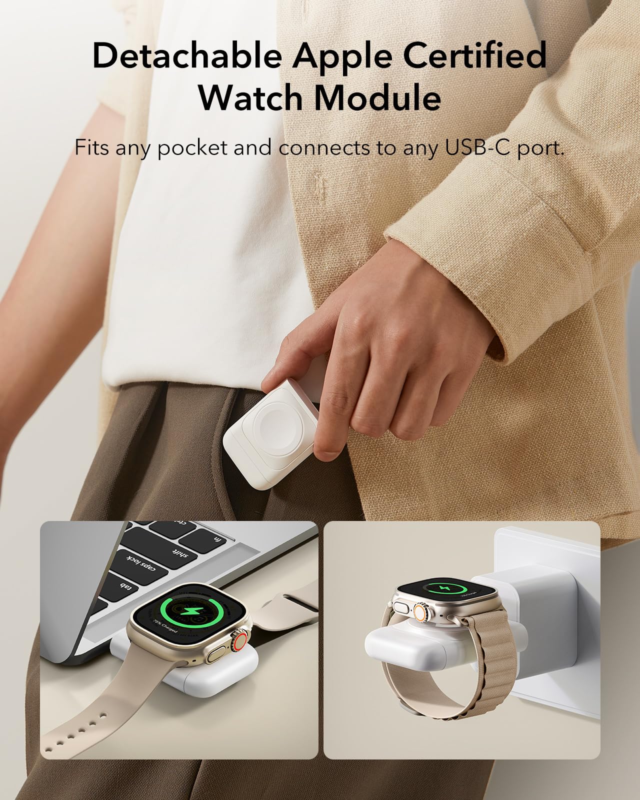 ESR Qi2 Certified 3-in-1 Wireless Charging Station for iPhone 16/15/14/13/12, Apple Watch & AirPods 4/3/2 - Adjustable 2-Way Magsafe Charger Stand (White) | Perfect for Travel, Office & Nightstand Charging