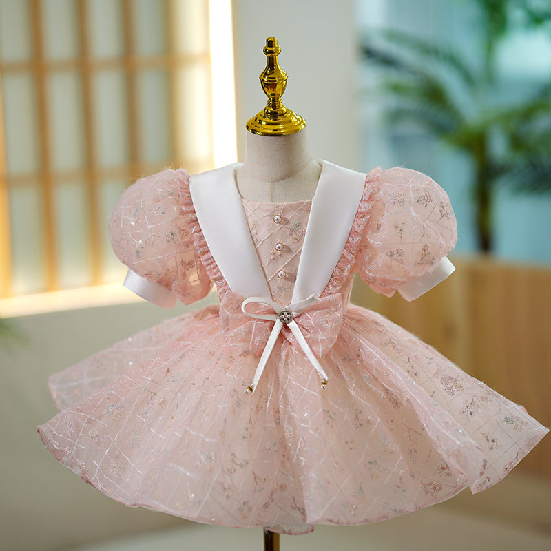 First Communion Dress for Baby Girls - Toddler Summer Puff Sleeve Bow Princess Dress - Perfect for Church Ceremonies, Baptisms & Special Occasions