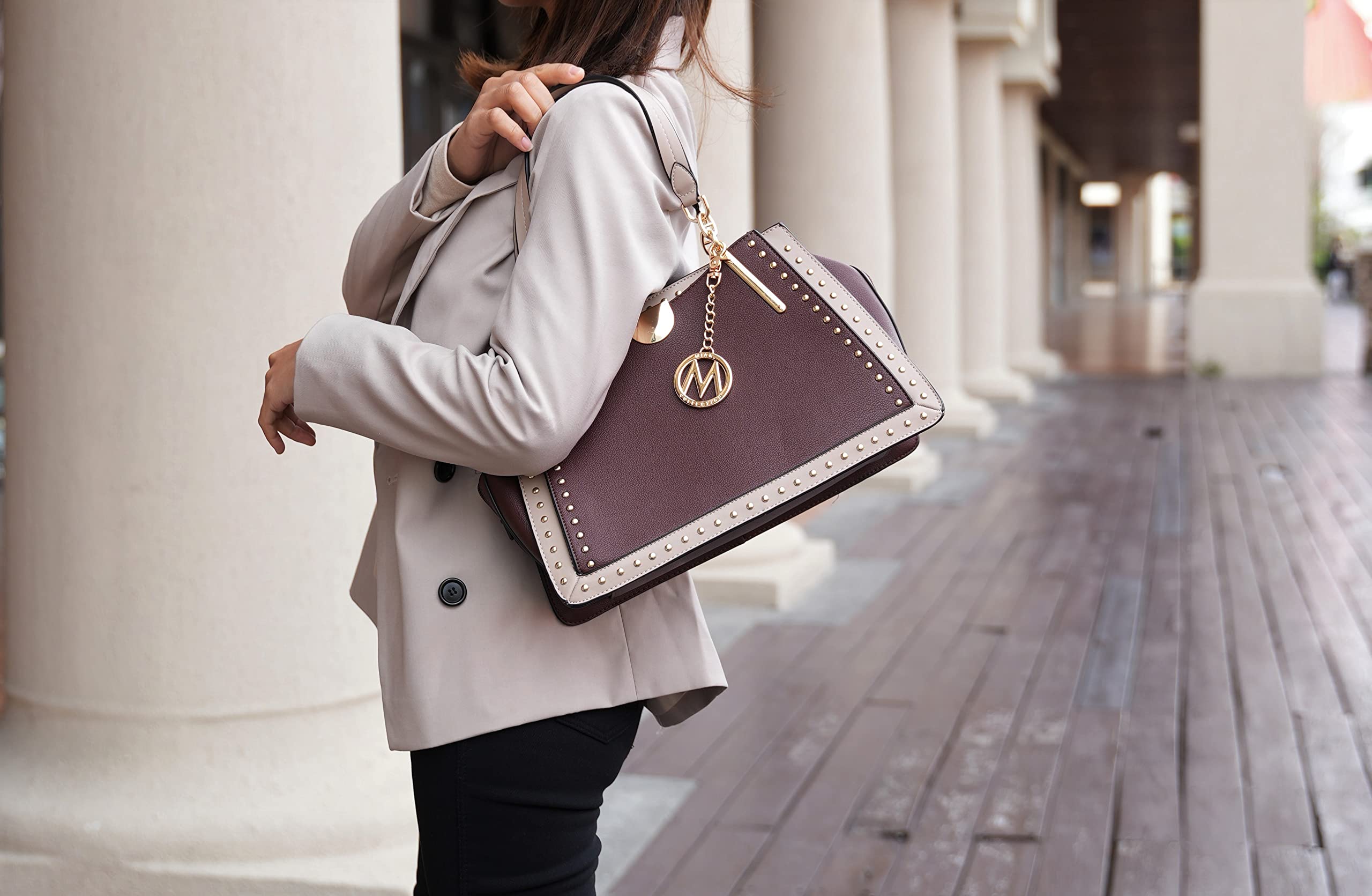 MKF Women's Crossbody Satchel Bag - Genuine PU Leather Shoulder Handbag with Top Handle - Stylish Tote Purse for Work, Travel & Everyday Use