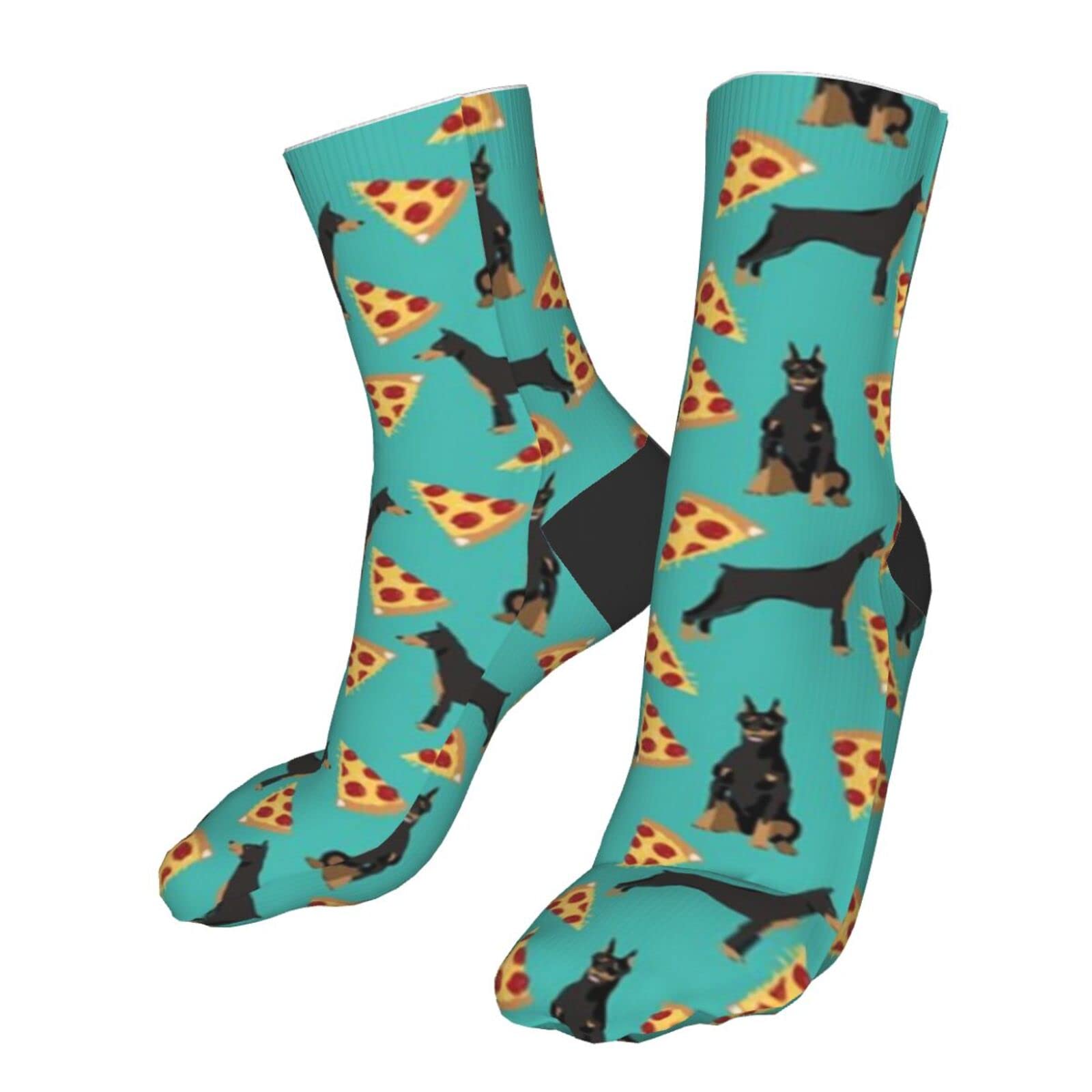 AOTOSE Turquoise Pizza Doberman Men's Running Socks - Athletic Cushion Ankle Socks for Gym & Casual Wear