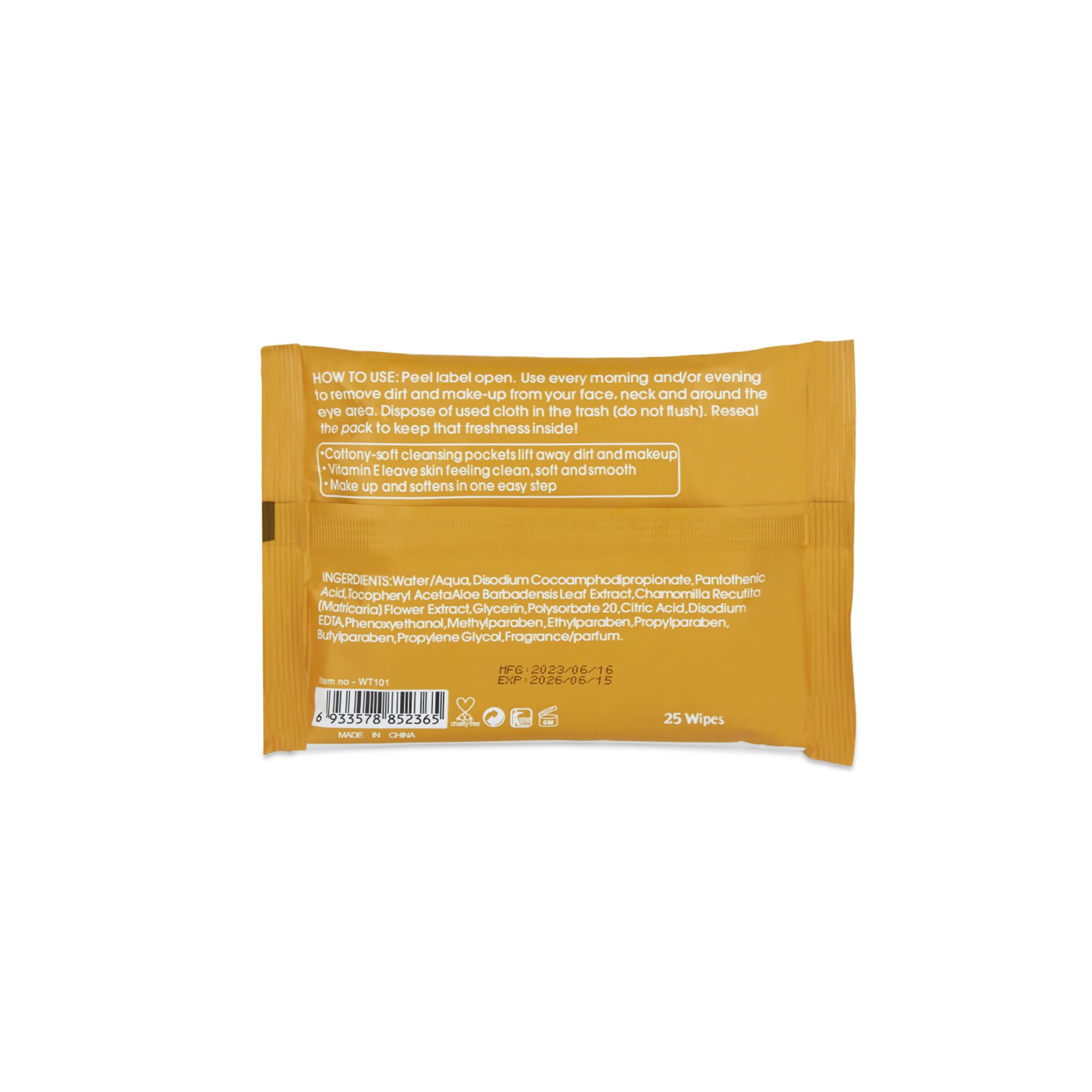Clamy Vitamin C Makeup Remover Wipes - Gentle Cleansing for Waterproof Mascara, Longwear Makeup & Impurities | 25 Count | Perfect for Travel, Gym & Quick Makeup Removal