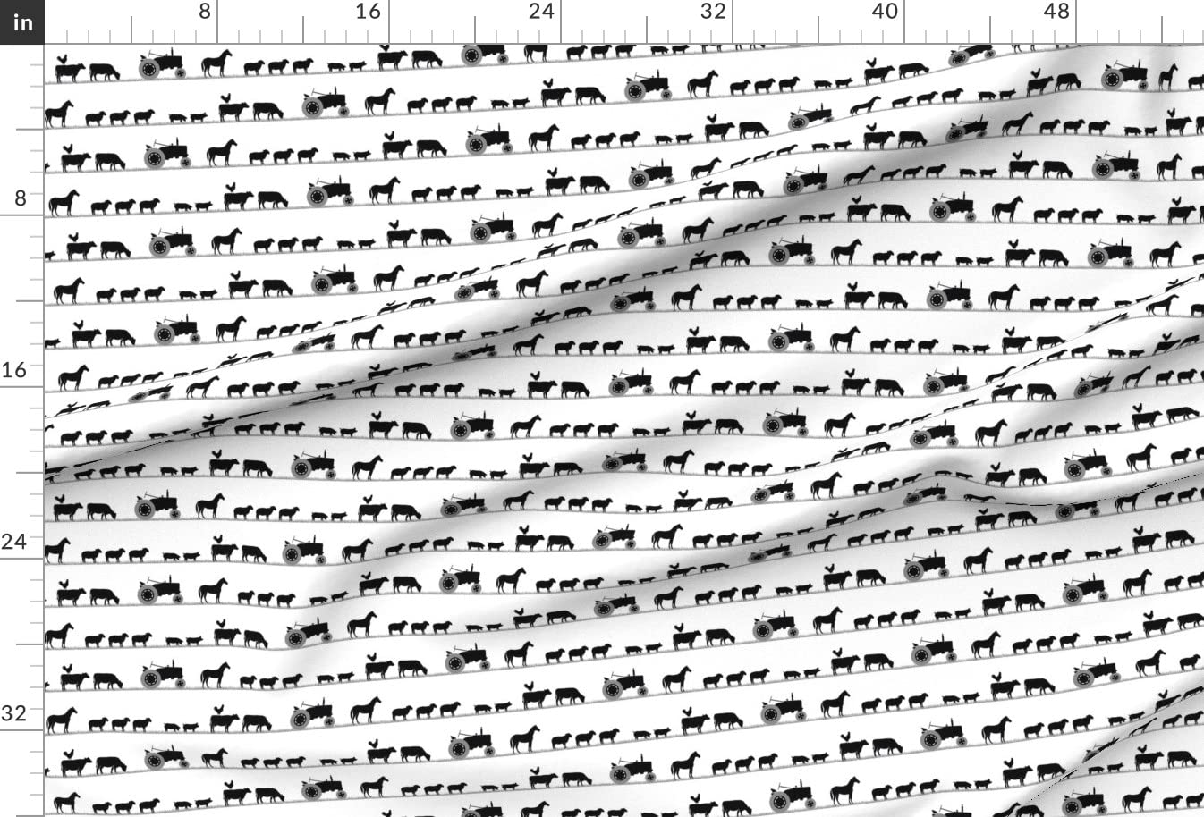 Farm Animals Parade Printed Minky Fabric - Black Cute Horse Sheep Pig Tractor Design - Soft Fat Quarter for Baby Blankets, Quilt Backing & Plush Toys - Perfect for Sewing Projects, Nursery Decor & DIY Crafts
