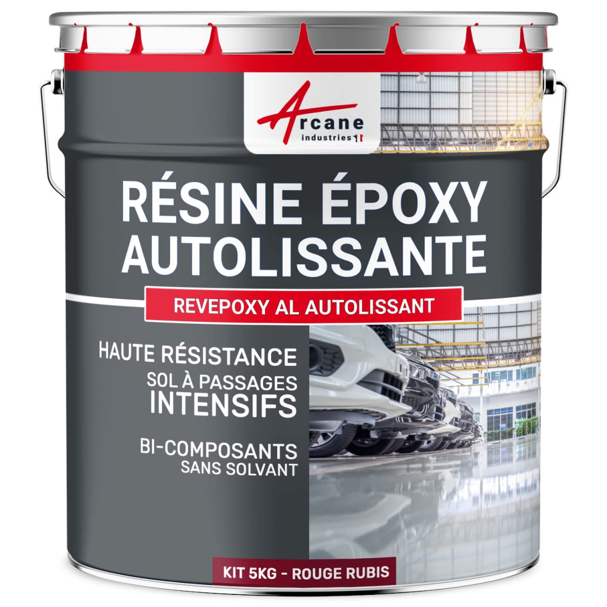 Epoxy Floor Resin, Self-Leveling - REVEPOXY AL AUTONIVELANTE - 5 kg Ruby Red - RAL 3003 - ARCANE INDUSTRIES - Perfect for Garage Floors, Basements & Industrial Spaces