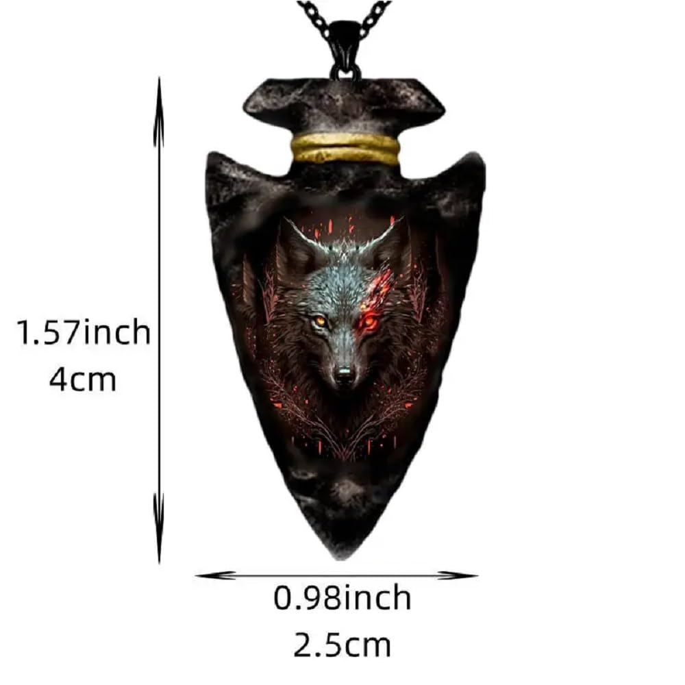 Red Wolf Arrowhead Necklace - Handmade Stainless Steel Pendant for Men & Women - Perfect for Outdoor Adventures, Camping & Tribal Style Fashion