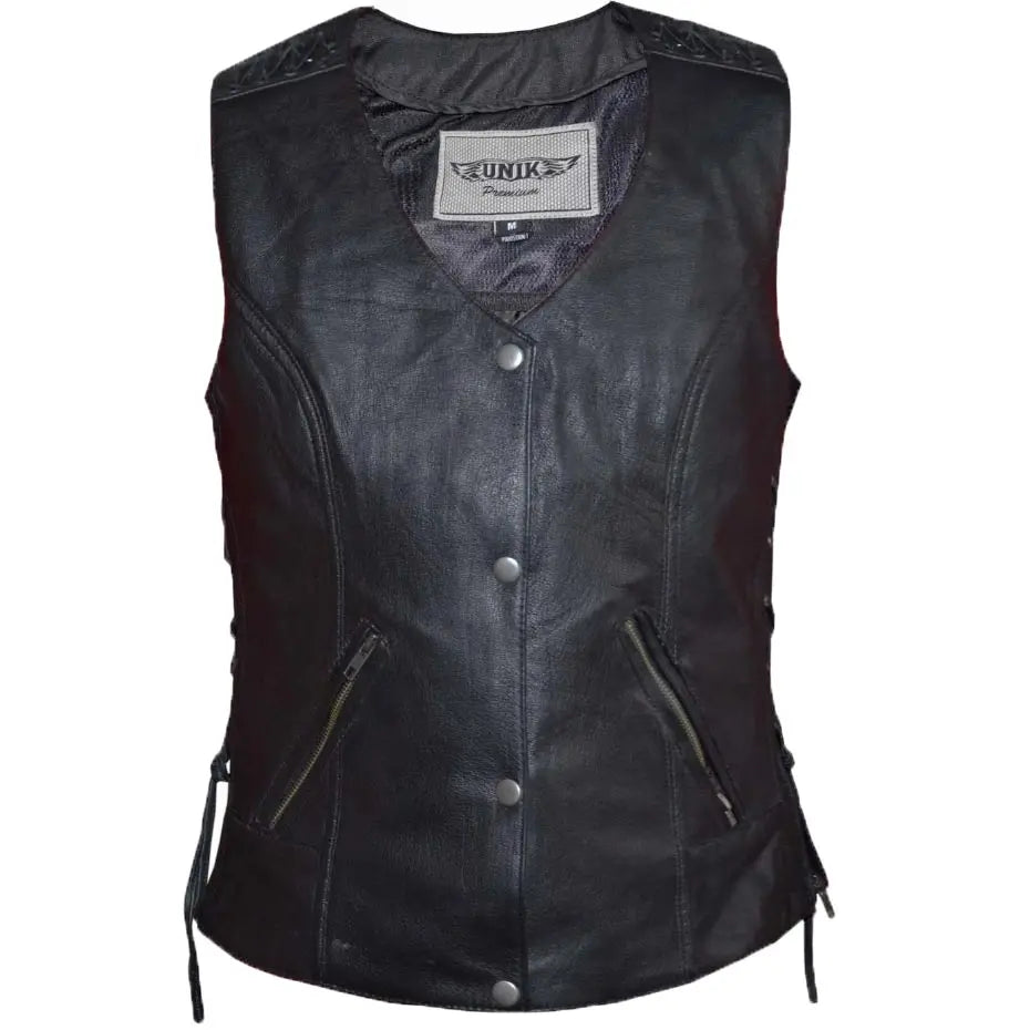 Unik International Women's Eyelet Laced 2 Pocket Vest - Stylish Casual Vest for Spring & Summer Outfits, Perfect for Layering with Dresses or T-Shirts