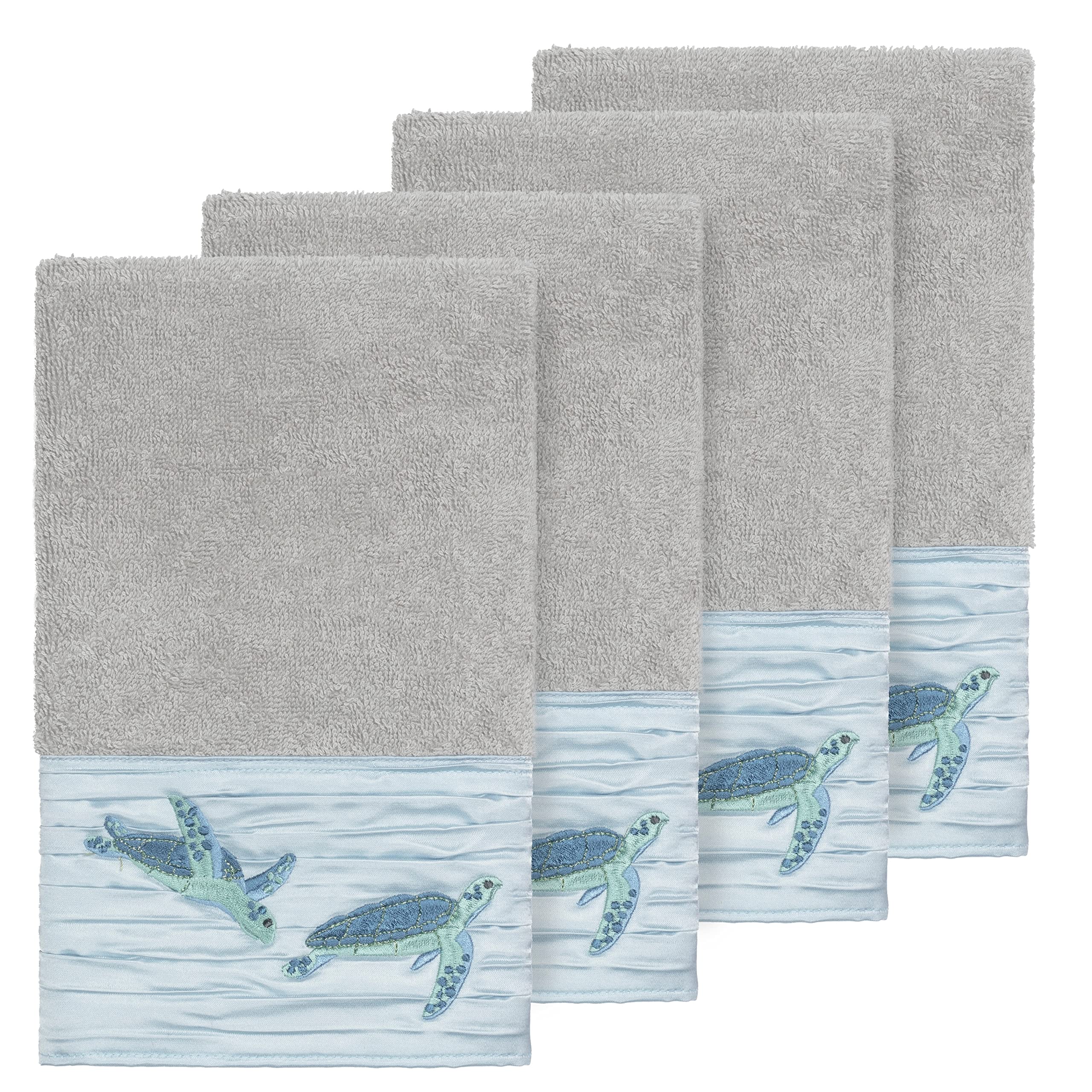 Premium Turkish Cotton Embroidered Hand Towel Set - 4-Piece Light Grey Bath Towels for Spa, Guest Bathroom & Luxury Home Decor