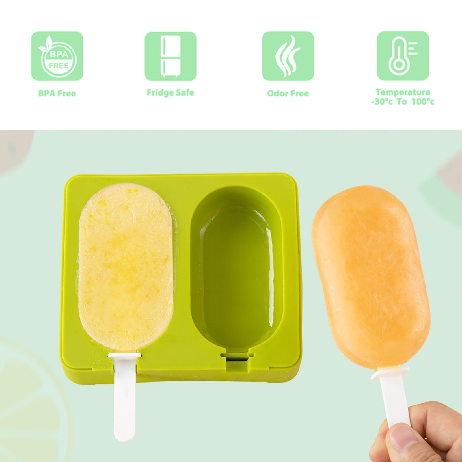 BPA-Free Silicone Popsicle Molds Set of 2 - Reusable, Dishwasher Safe Ice Pop Maker with Easy Release (Green) - Perfect for Homemade Frozen Treats, Kids Snacks, and Summer Parties
