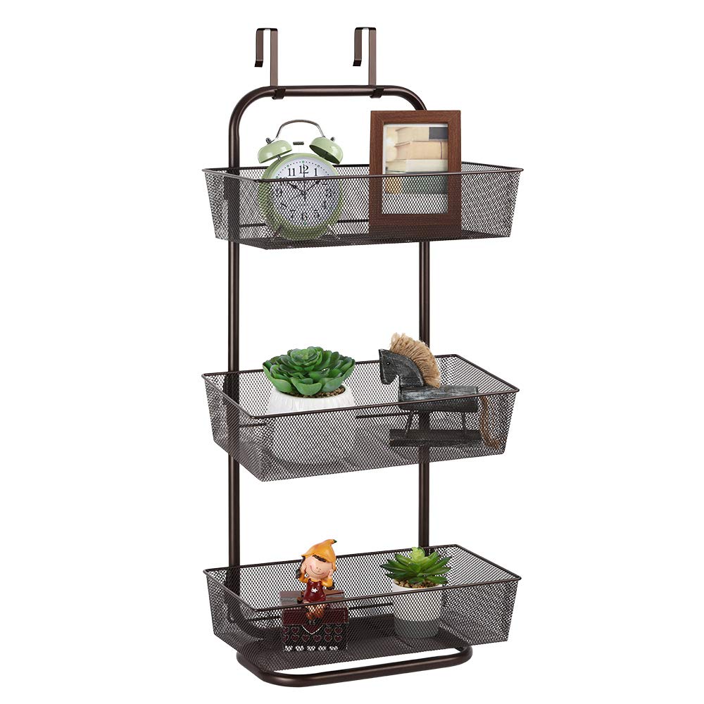 Over the Door Hanging Basket Organizer - Wall Mounted Mesh Storage Rack with Hooks for Kitchen, Pantry, Closet & Bathroom - Perfect for Spice Jars, Cleaning Supplies & Toiletries
