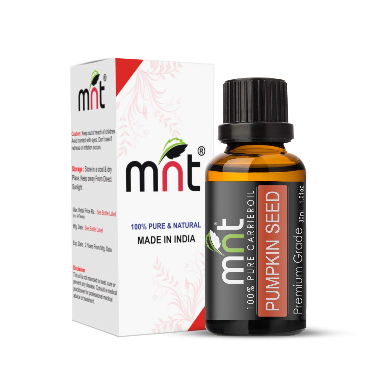 100% Pure MNT Pumpkin Seed Carrier Oil - Natural & Therapeutic Grade for Aromatherapy, Skin Care, Acne Treatment & Hair Growth (30ml) - Perfect for Massage, DIY Beauty Recipes & Essential Oil Blending