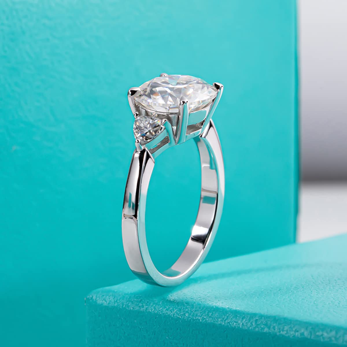AnuClub 3 Stone Moissanite Engagement Ring - Round/Emerald/Marquise Cut, D Color VVS1, 925 Sterling Silver Wedding Promise Ring for Women | Perfect for Anniversaries, Proposals & Special Occasions