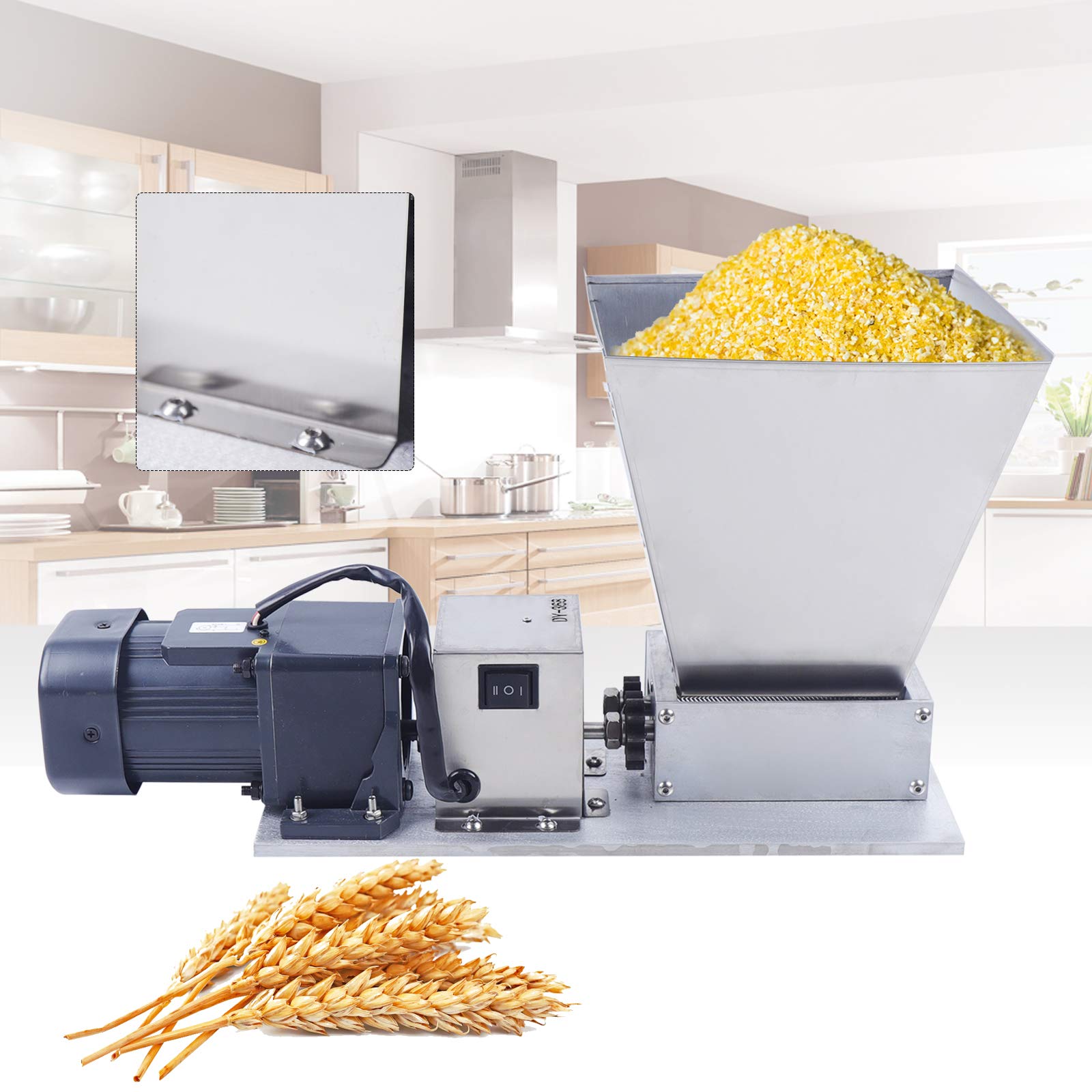 60W Electric Grain Mill Grinder for Home Brewing - 110V Stainless Steel 2-Roller Mill with 4L Large Capacity Hopper - Perfect for Grinding Coffee Beans, Rice, Corn, Pepper & Herbs - Ideal for Home Brewers, Coffee Enthusiasts & Organic Food Lovers