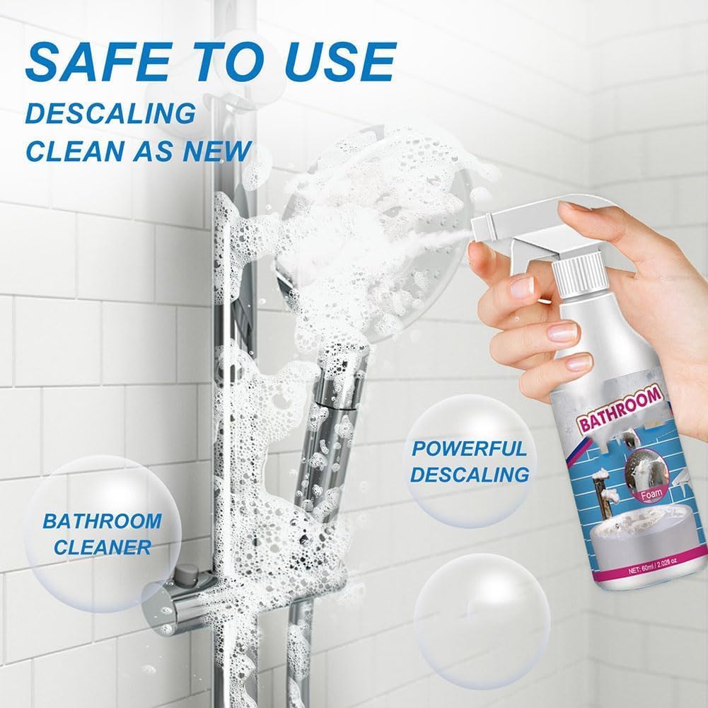 XKrmp Multipurpose Bathroom Foam Cleaner Spray - Powerful Stubborn Stain Remover for Tiles, Sinks & Showers - 60ml Foaming Cleaner (2-Pack) - Ideal for Bathroom, Kitchen & Household Cleaning