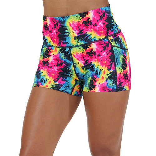 Neon Tie Dye Shorts for Women - High Waisted Summer Casual Shorts | Perfect for Beach, Gym, and Outdoor Activities