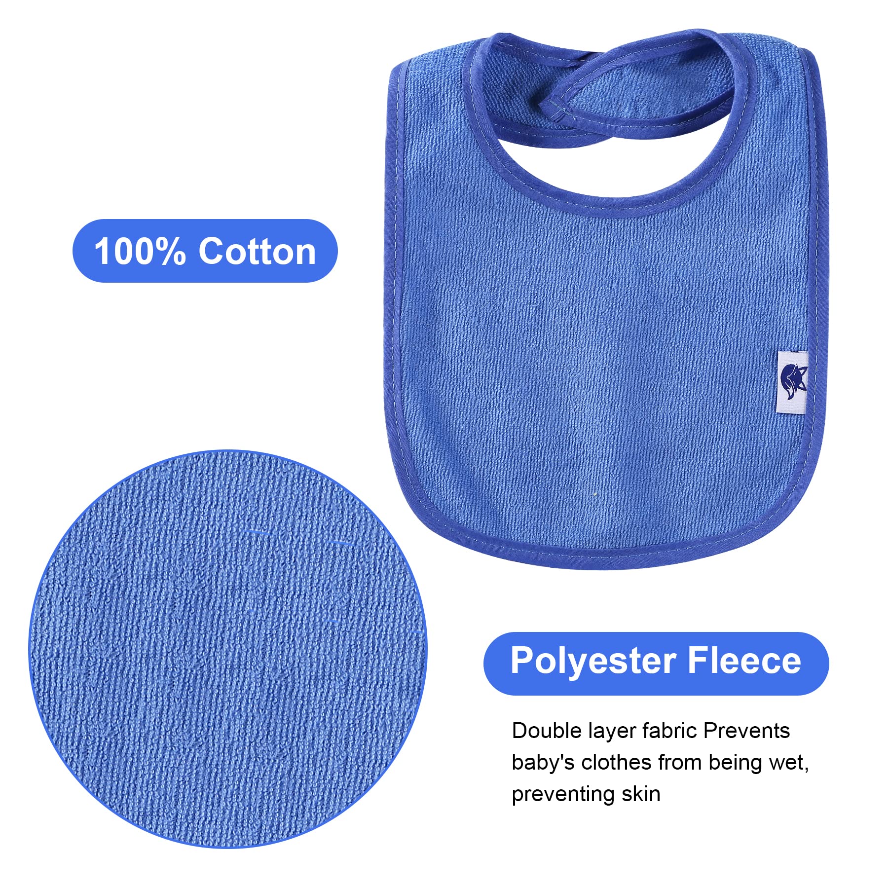 12 Pack Terry Drool Cotton Bibs - Unisex Baby Bibs with Fiber Filling & Waterproof Layer for Feeding, Teething & Drooling - Soft & Absorbent for Infants & Toddlers During Mealtime & Playtime