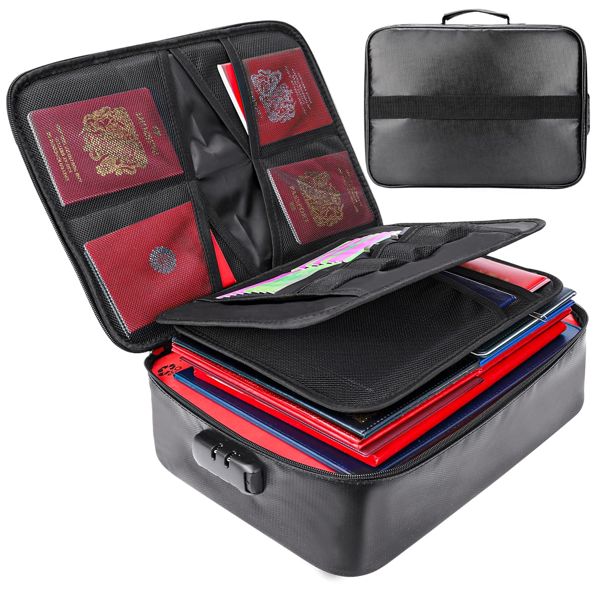 Fireproof Document Bag with Lock - Waterproof & Portable Travel Organizer for Cash, Laptop, Files & Certificates (36x27x10cm) | Home Office Safe Storage & Travel Security Solution