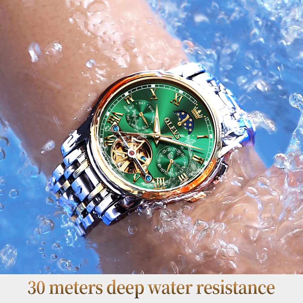 OLEVS Men's Automatic Mechanical Tourbillon Watch - Self-Winding Luxury Stainless Steel Waterproof Wristwatch with Luminous Hands & Date Display | Perfect for Business, Formal Events & Everyday Wear