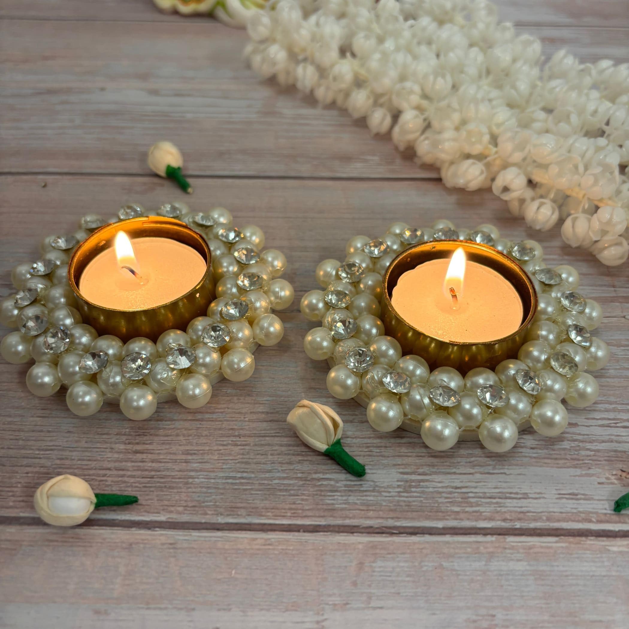 LOVENSPIRE Pearl Tealight Candle Holder - Elegant Decorative T-Light for Diwali, Thanksgiving & Hanukkah - Moti Candle Stand for Centerpiece, Dining Table & Home Decor - Perfect for Festive Celebrations, Romantic Dinners & Holiday Decorations