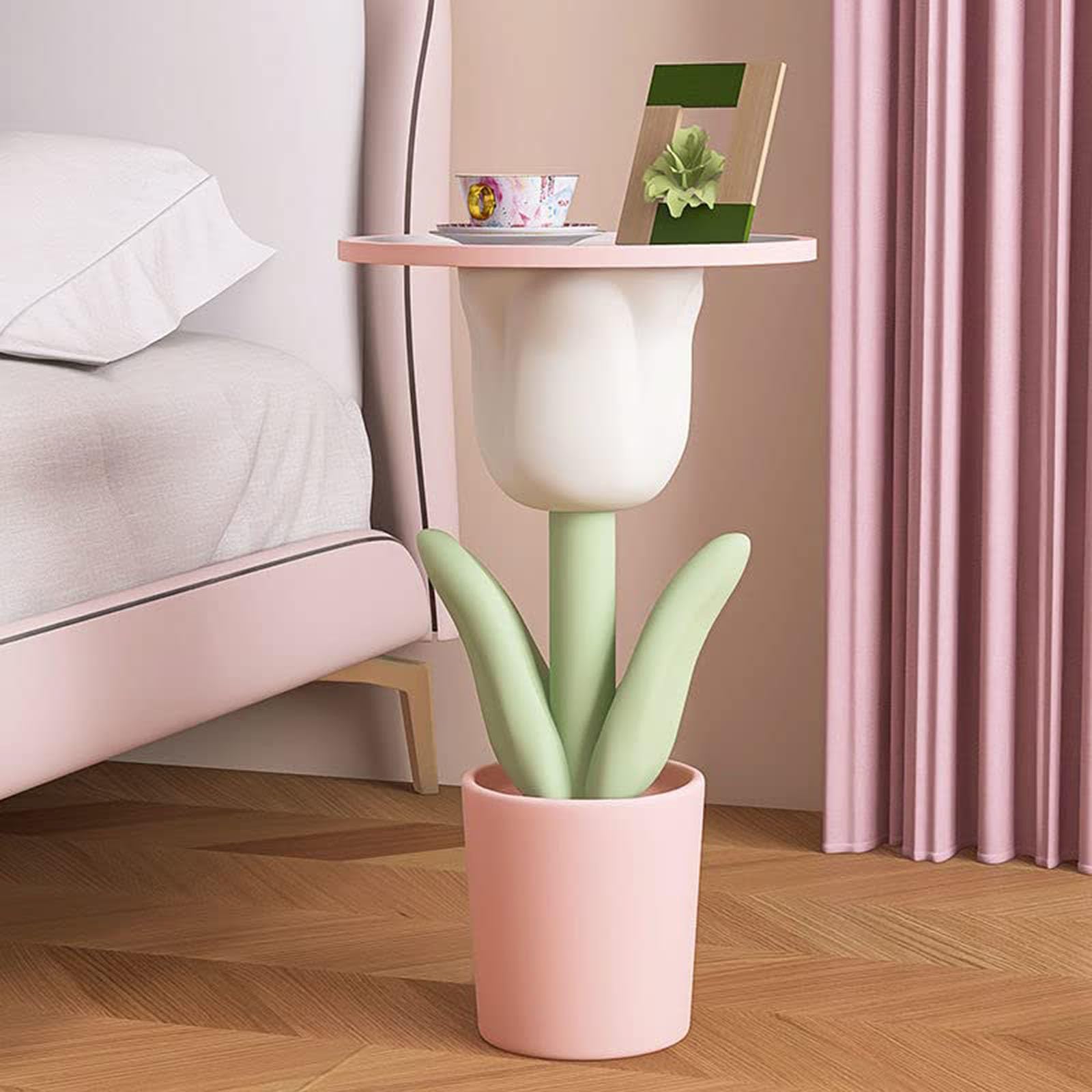 Modern Acrylic Nightstand with Storage - Pink Tulip Funky Furniture for Bedroom, Living Room, Side Table or Plant Stand (Set of 2) - Perfect for Small Spaces, Dorm Rooms & Home Decor