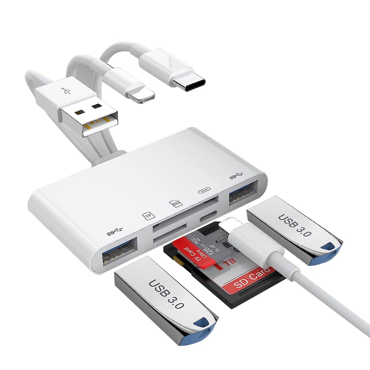 Verilux® 5-in-1 USB 3.0 SD Card Reader with Lightning Port - High Speed Memory Card Adapter for iPhone, iPad, Mac, PC & Laptop | Supports Micro SD, SD Cards & Charging | Perfect for Travel, Photography & Data Transfer