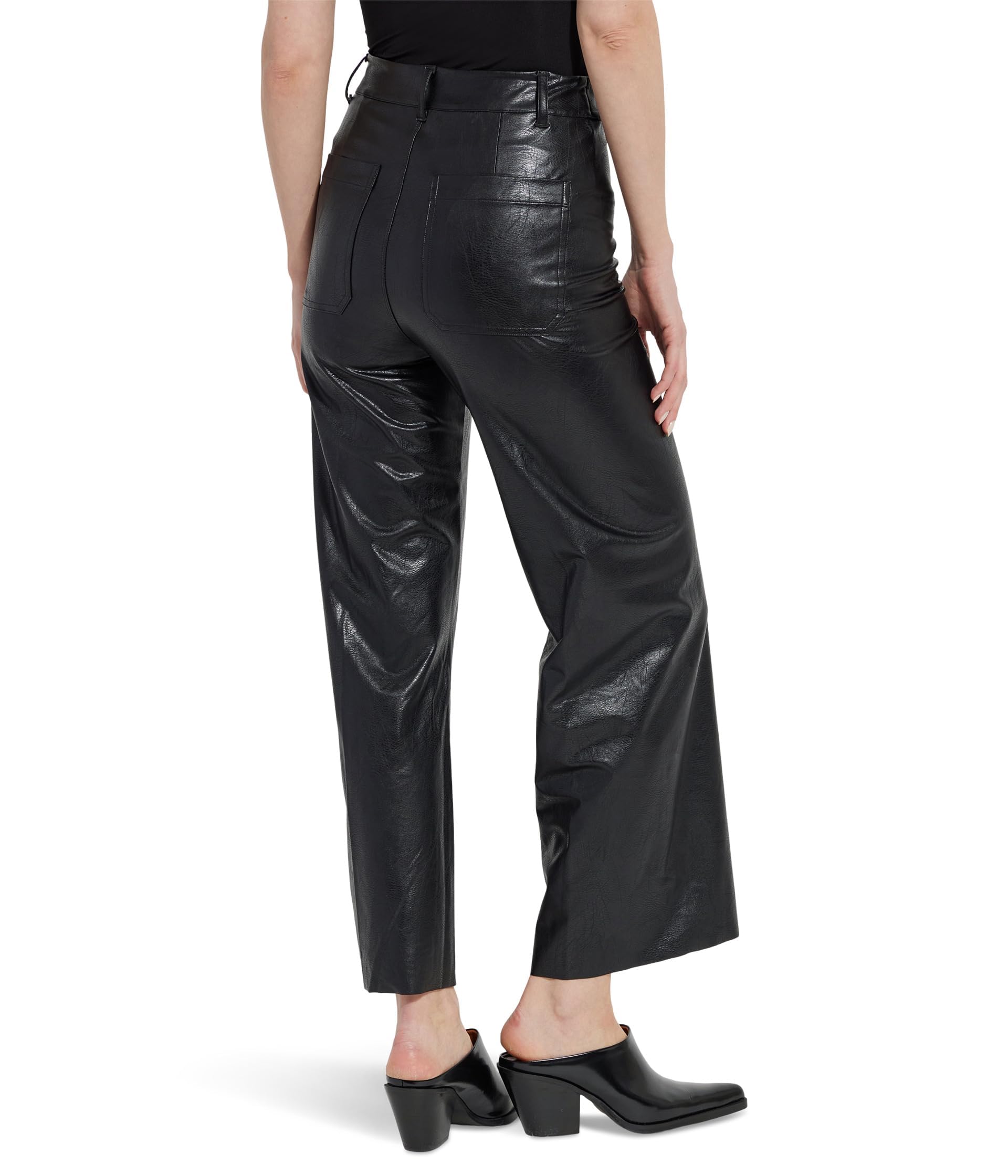 Lyssé Vegan Leather Wide Leg Pants for Women - High Waisted Faux Leather Ankle Pants | Comfortable & Stylish for Office, Date Night & Casual Outings